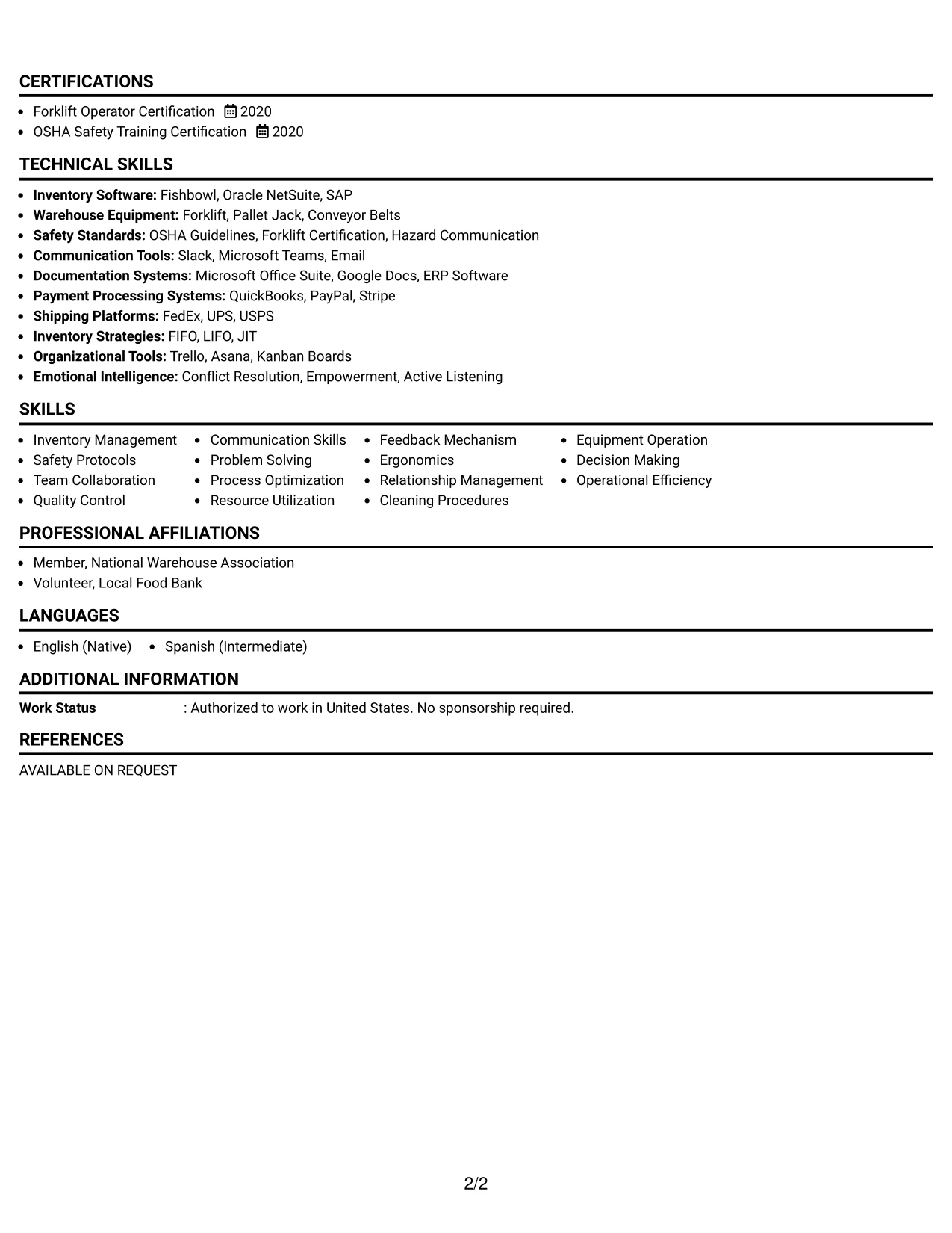 Resume Example Page 2