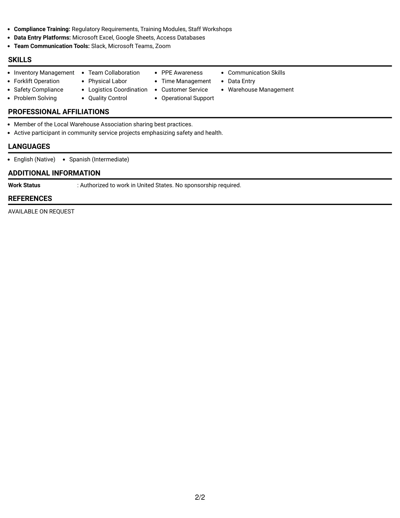 Resume Example Page 2