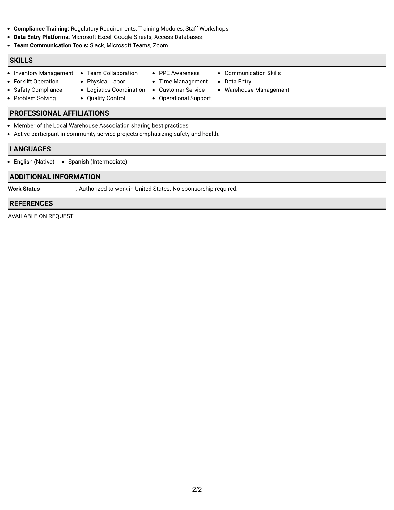 Resume Example Page 2