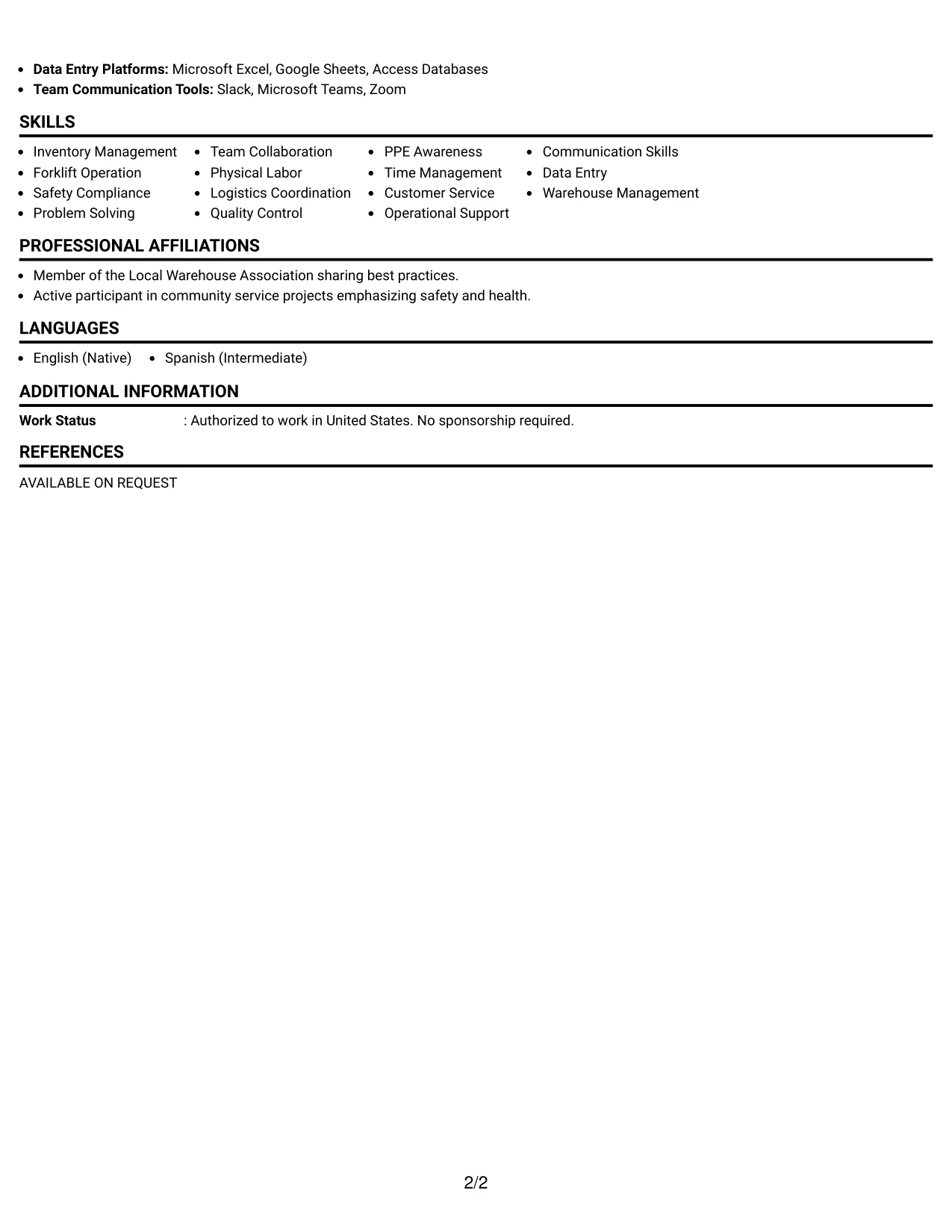 Resume Example Page 2