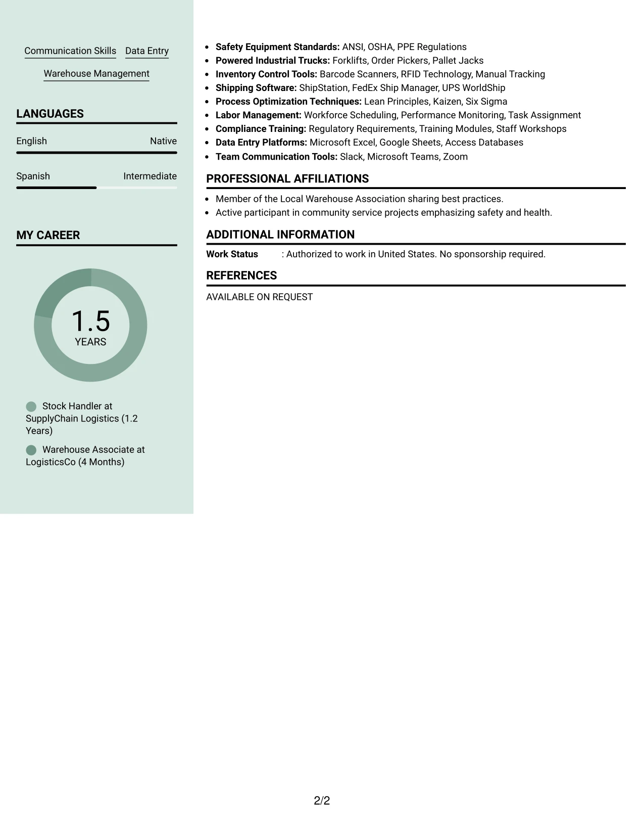 Resume Example Page 2