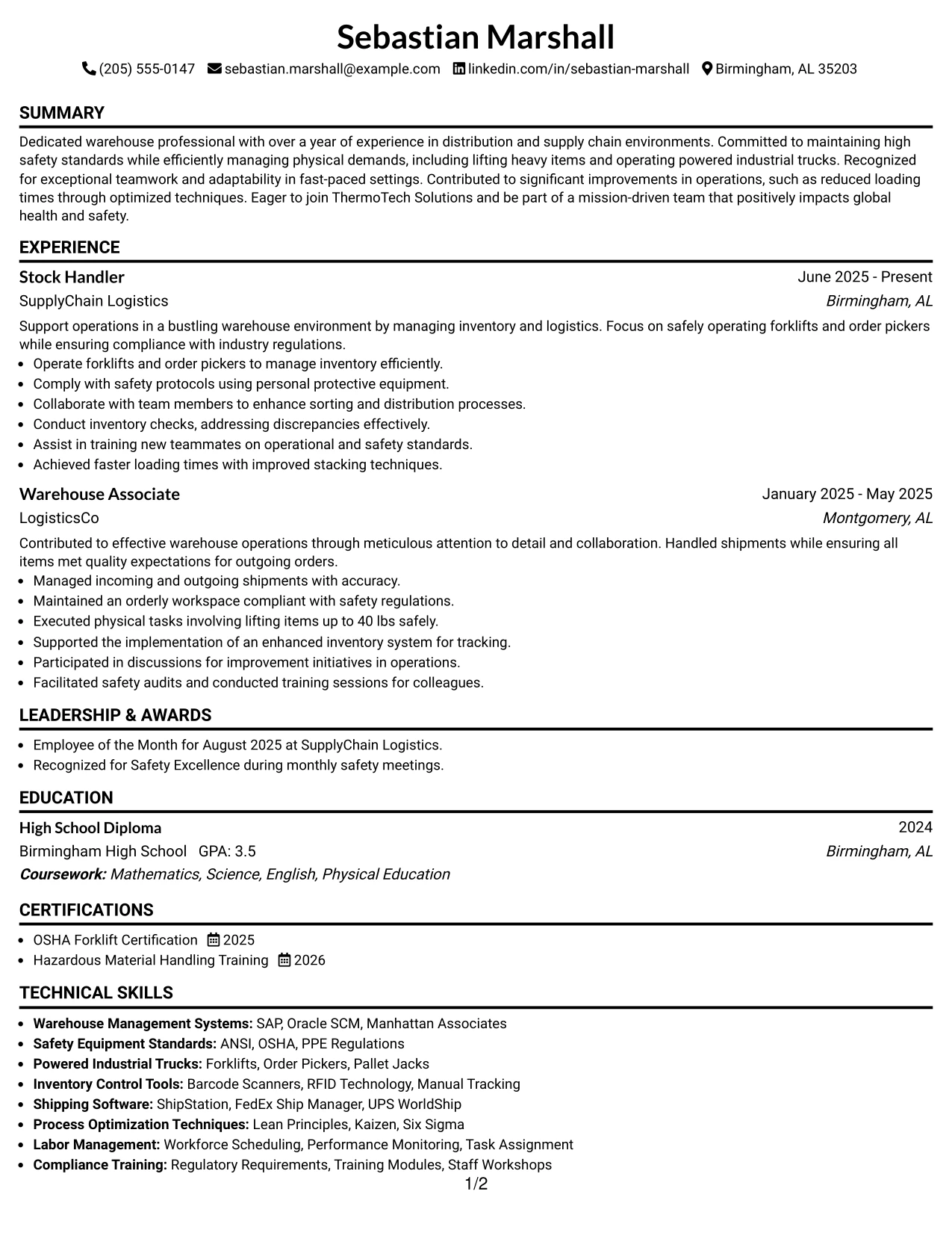 Resume Example Page 1