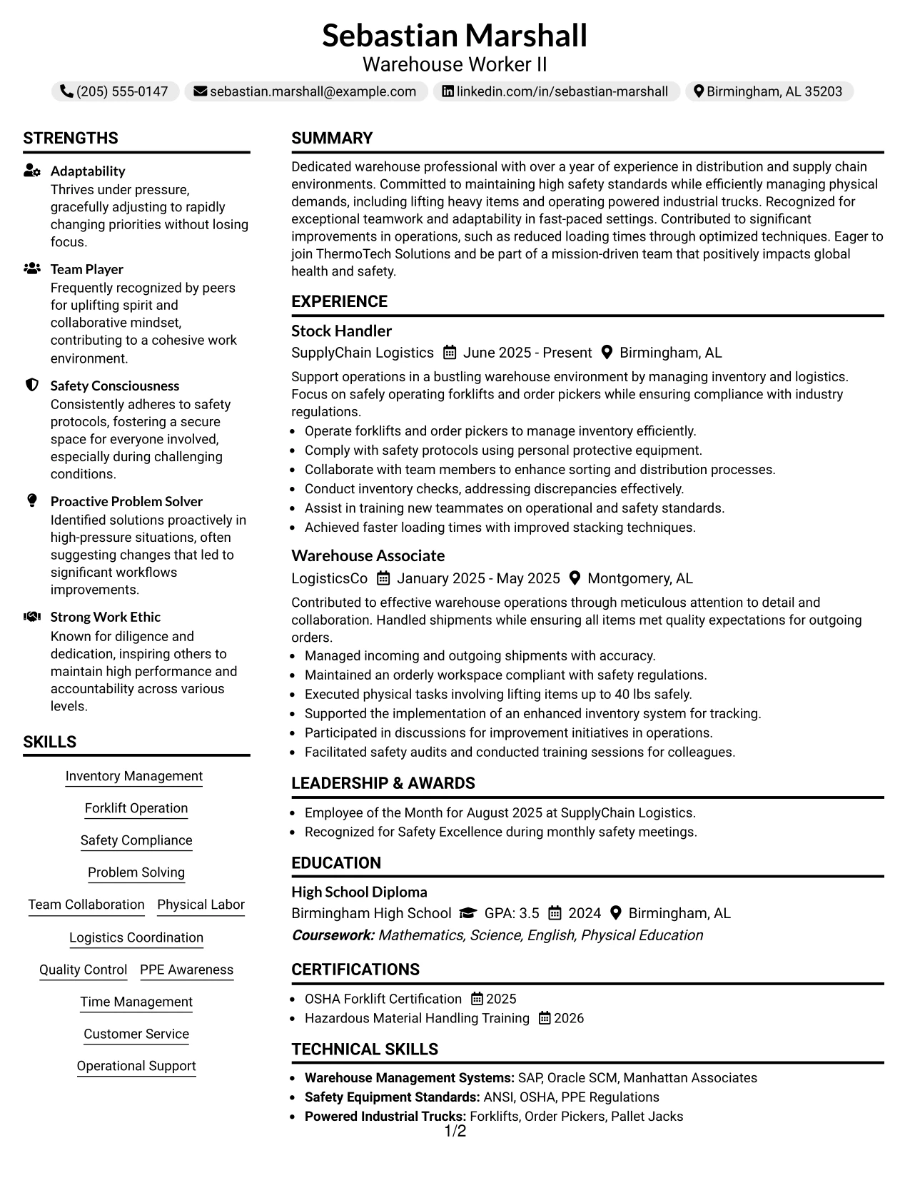 Resume Example Page 1