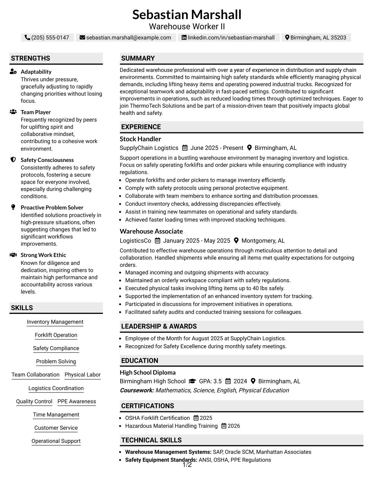 Resume Example Page 1