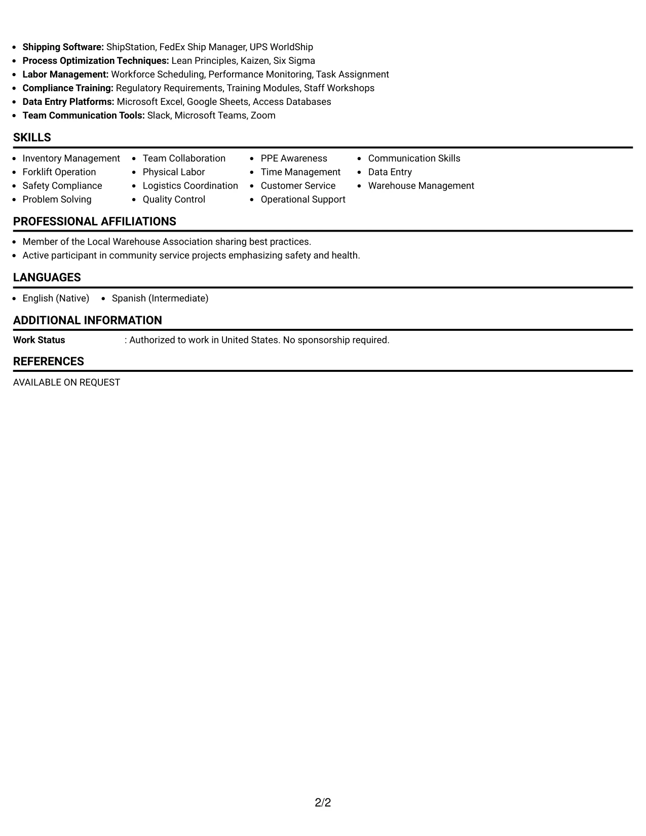 Resume Example Page 2
