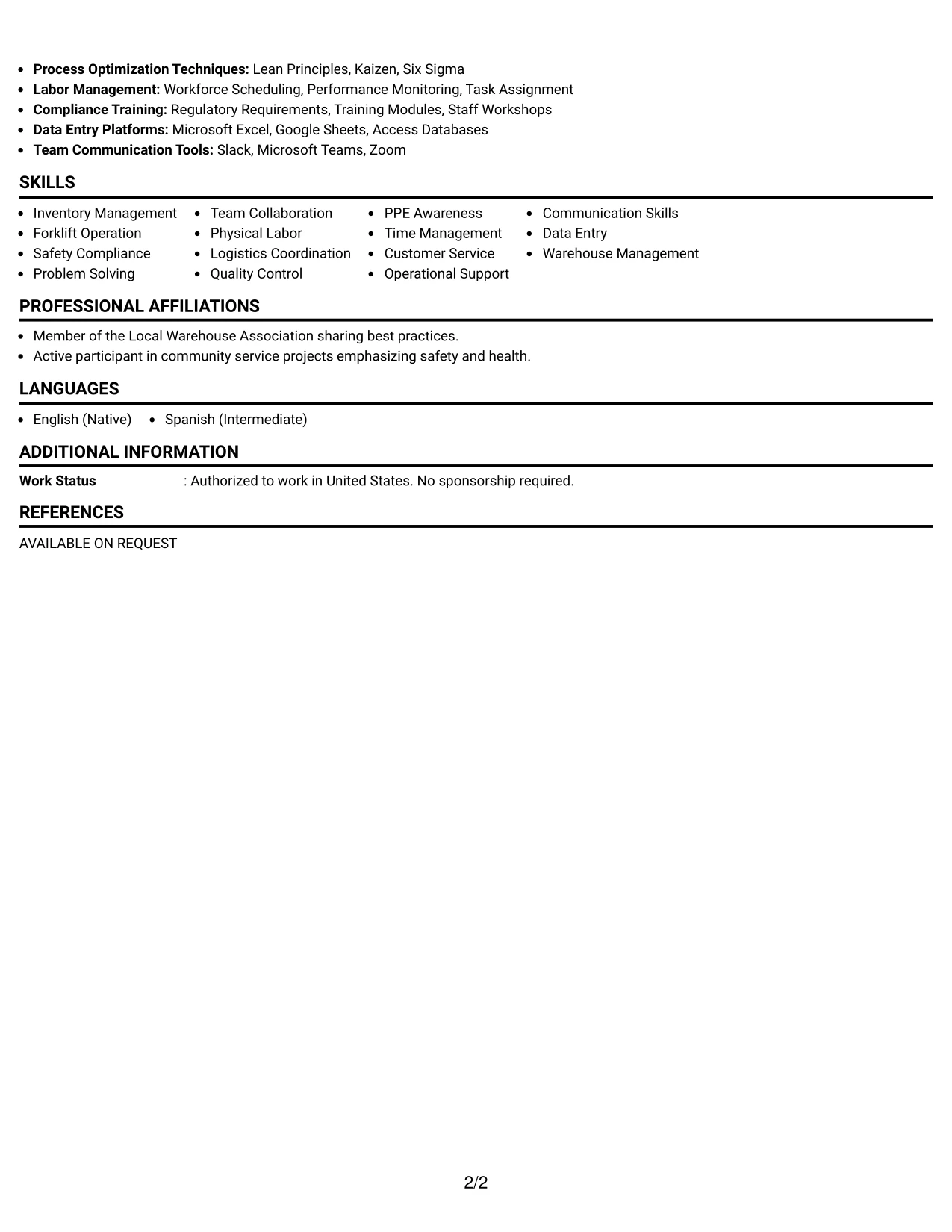 Resume Example Page 2