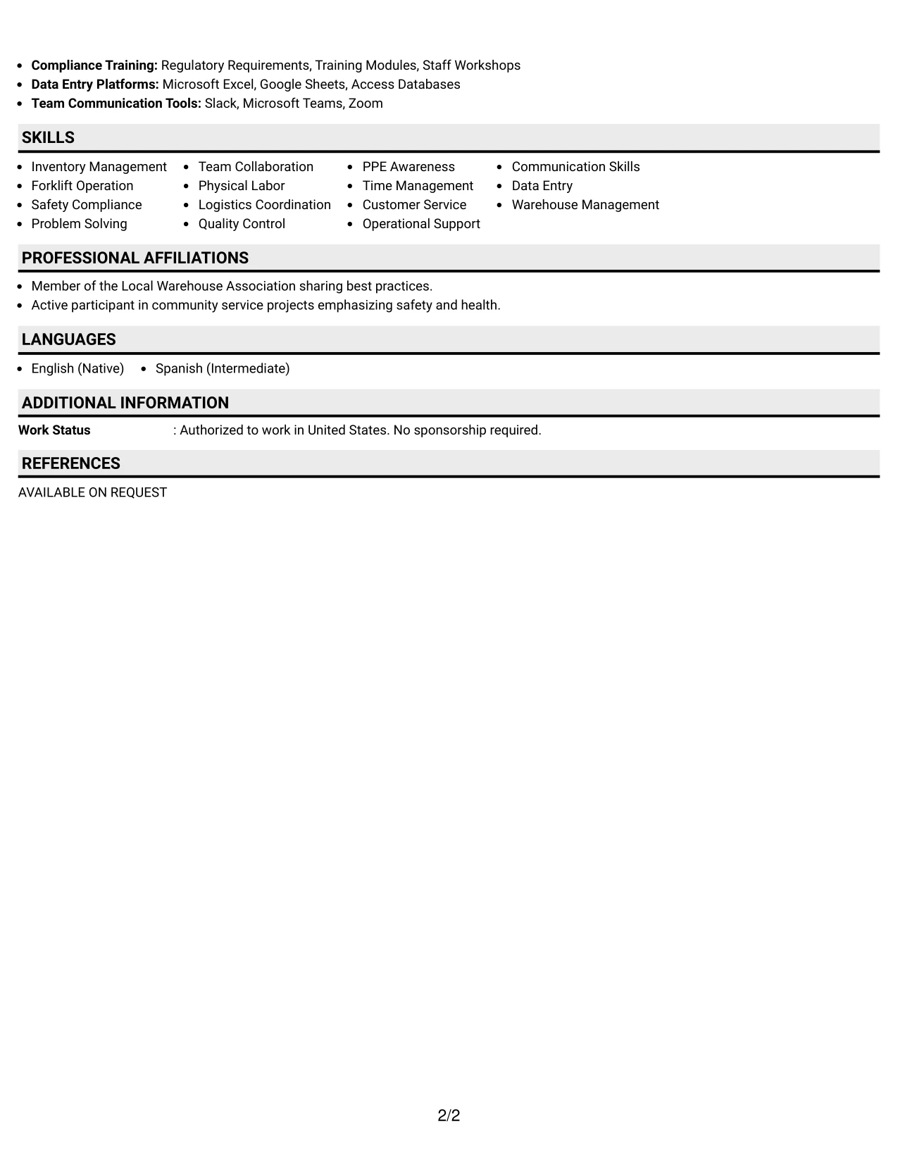 Resume Example Page 2