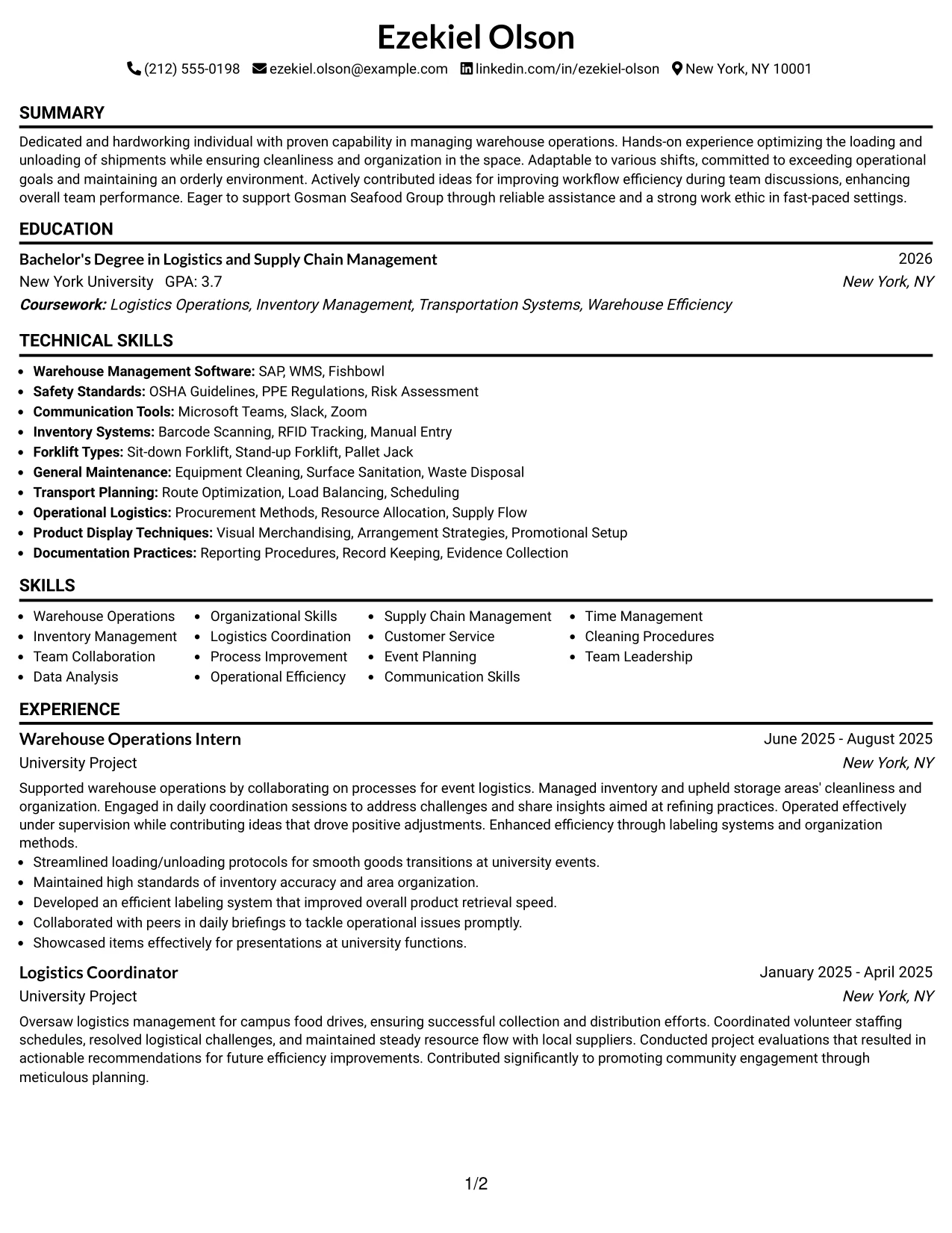 Resume Example Page 1