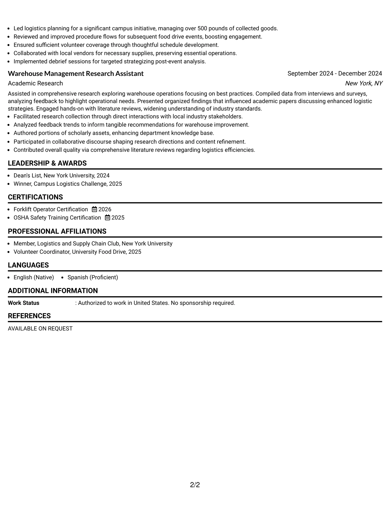 Resume Example Page 2