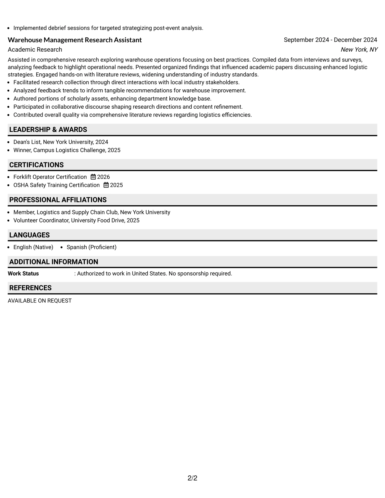 Resume Example Page 2