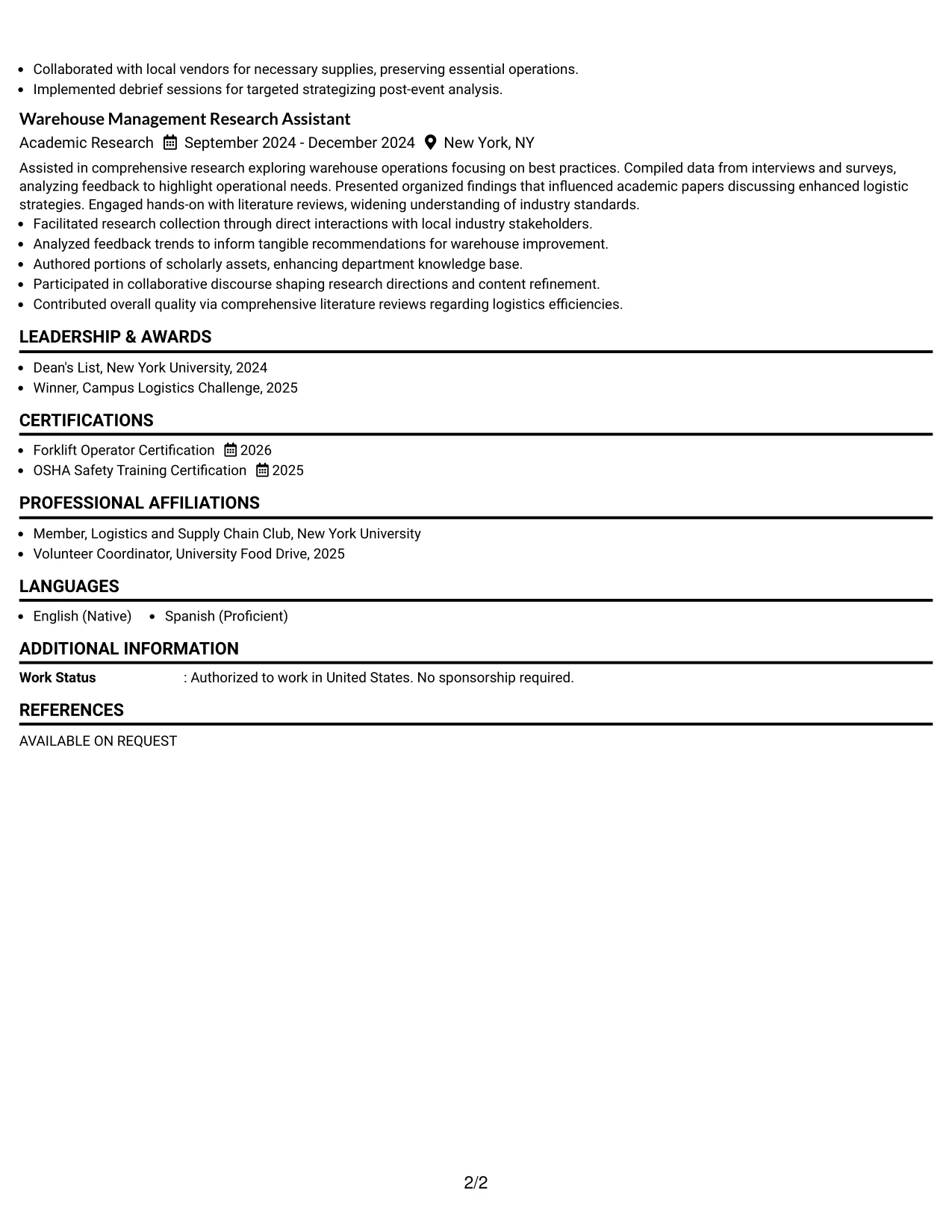 Resume Example Page 2