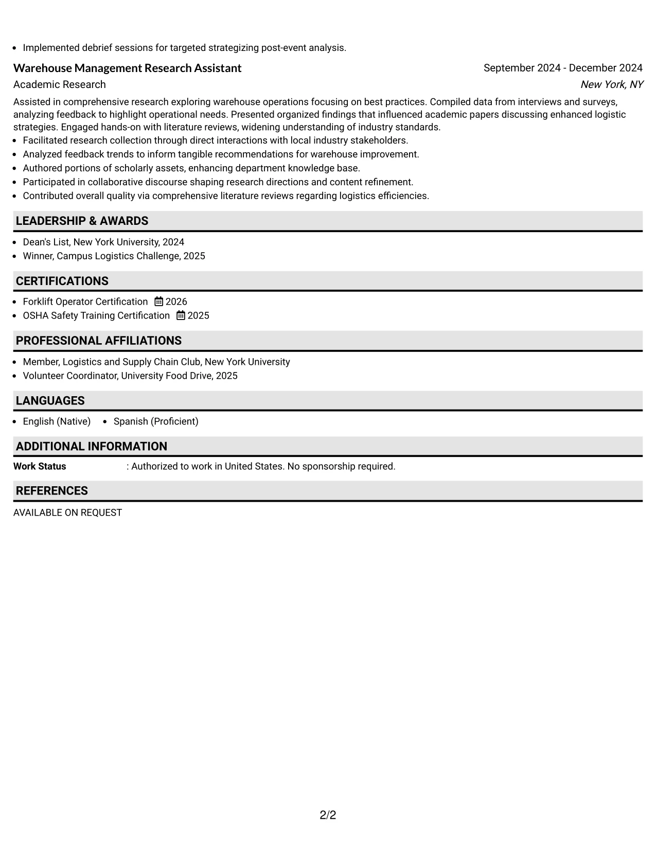 Resume Example Page 2