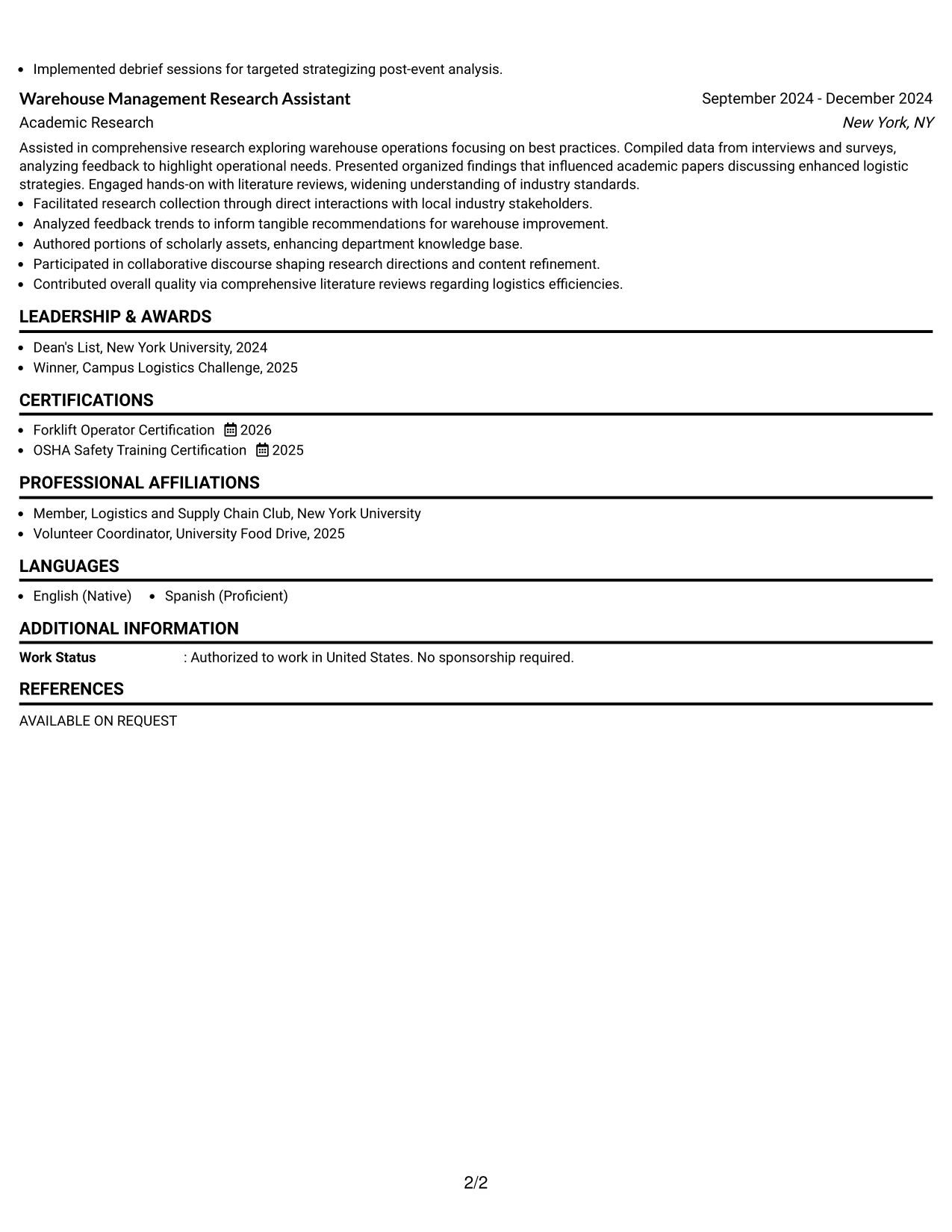 Resume Example Page 2