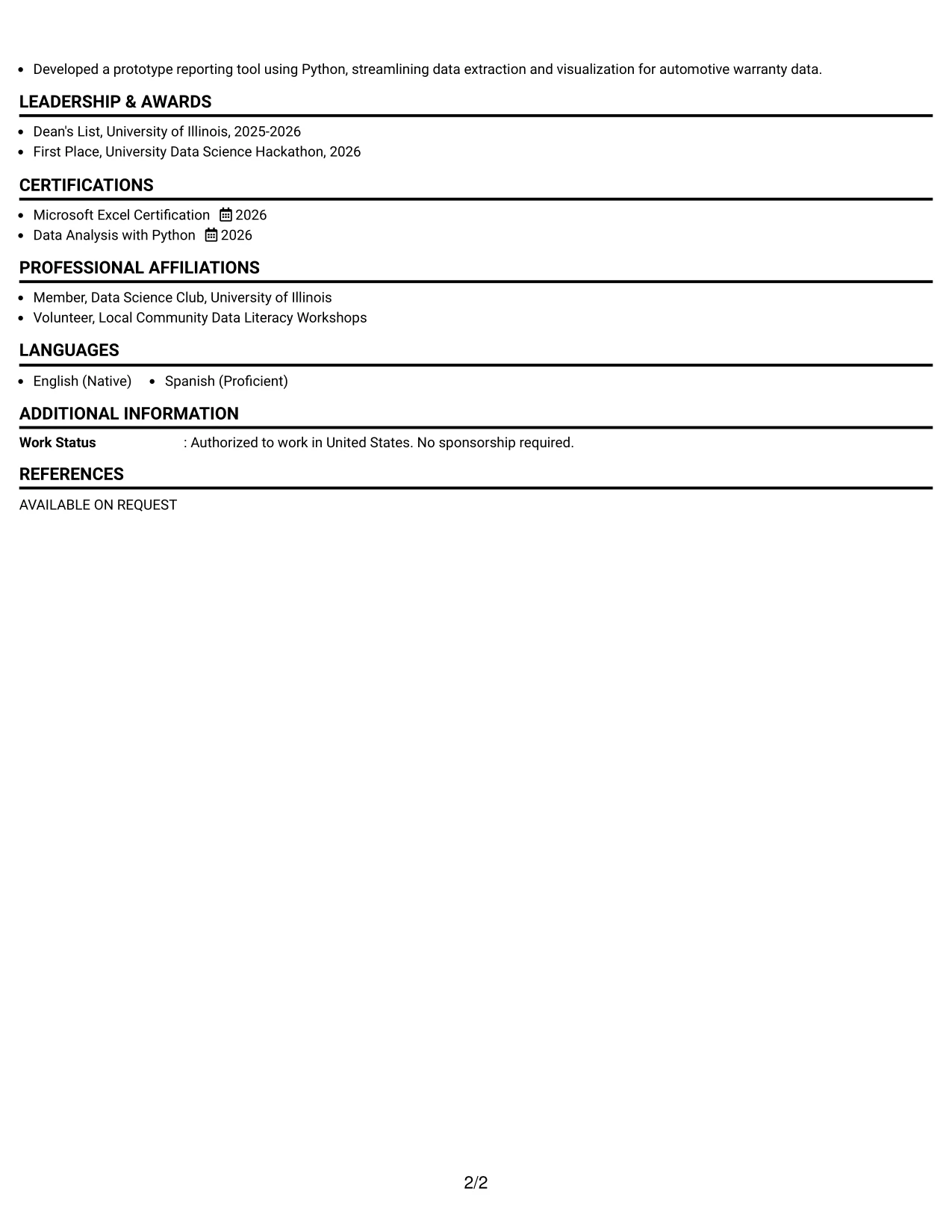 Resume Example Page 2