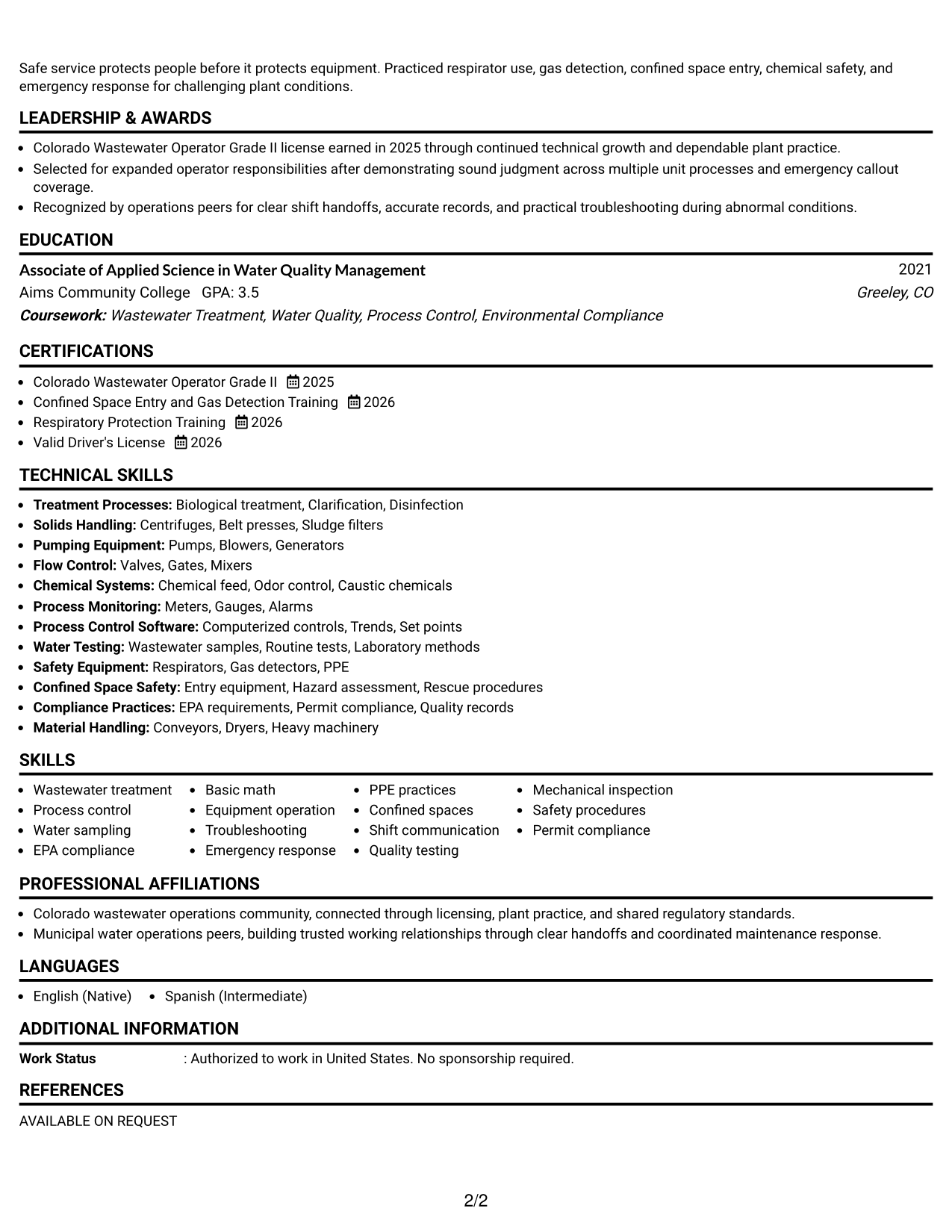 Resume Example Page 2
