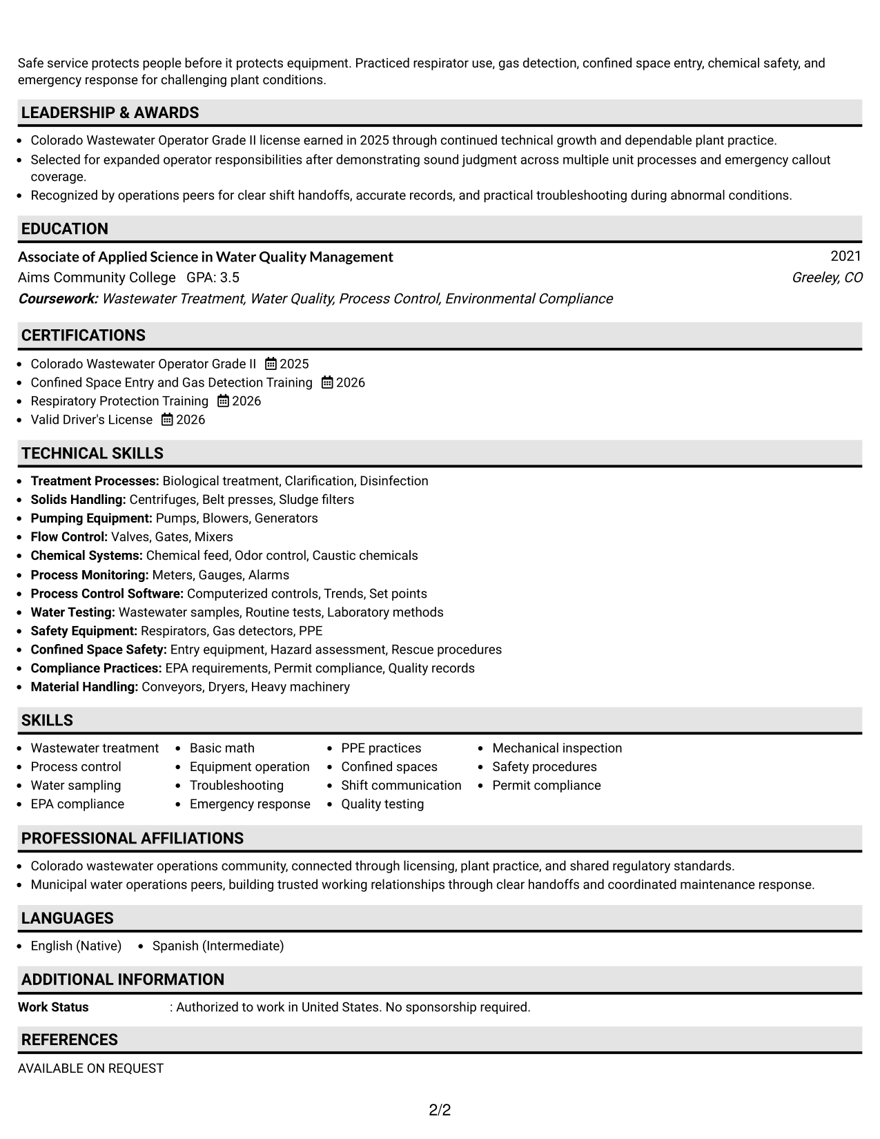 Resume Example Page 2