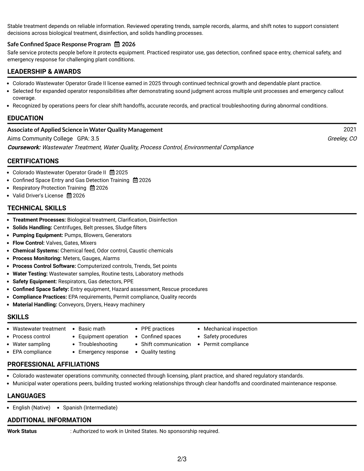 Resume Example Page 2