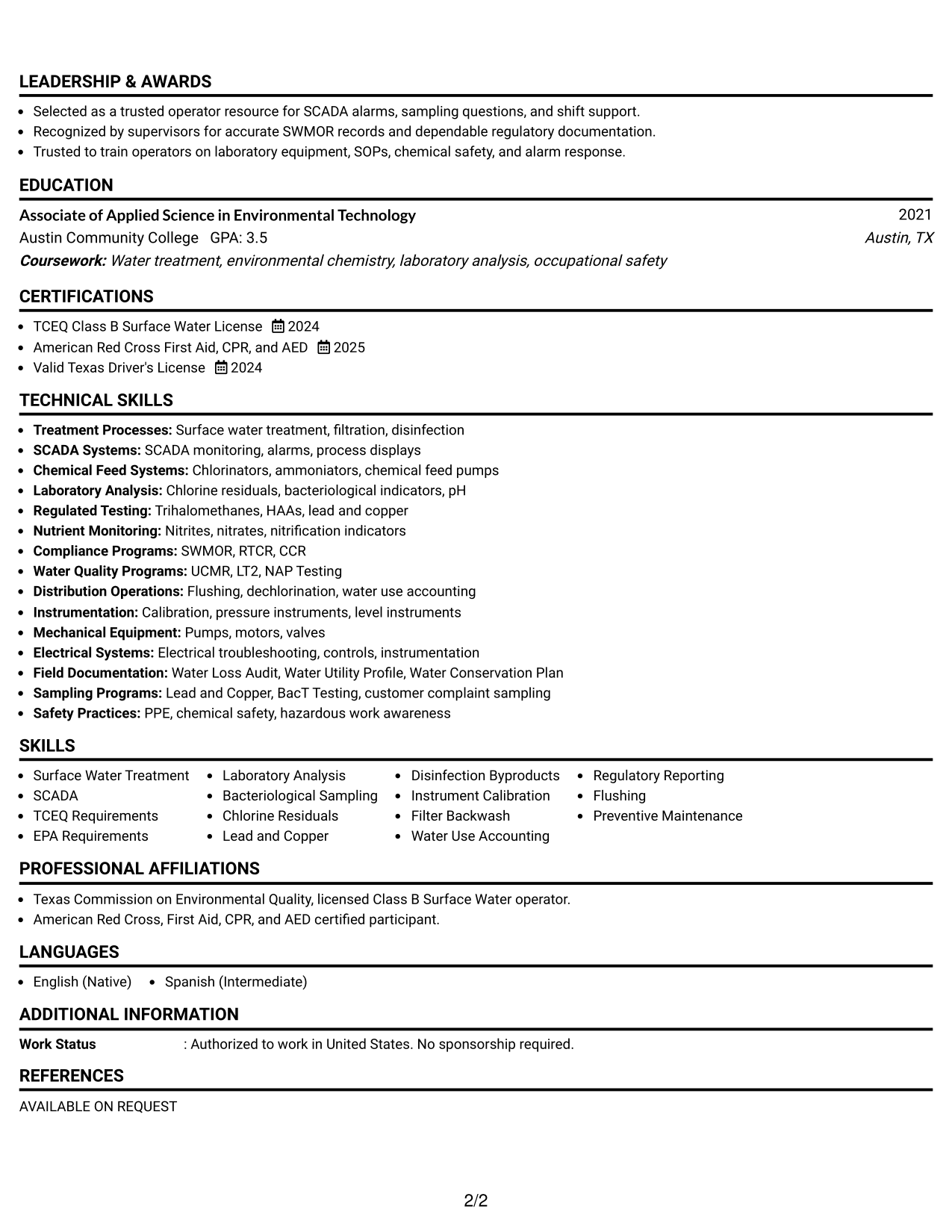 Resume Example Page 2