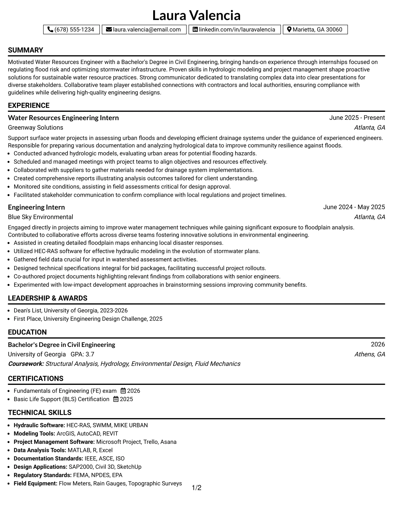 Resume Example Page 1