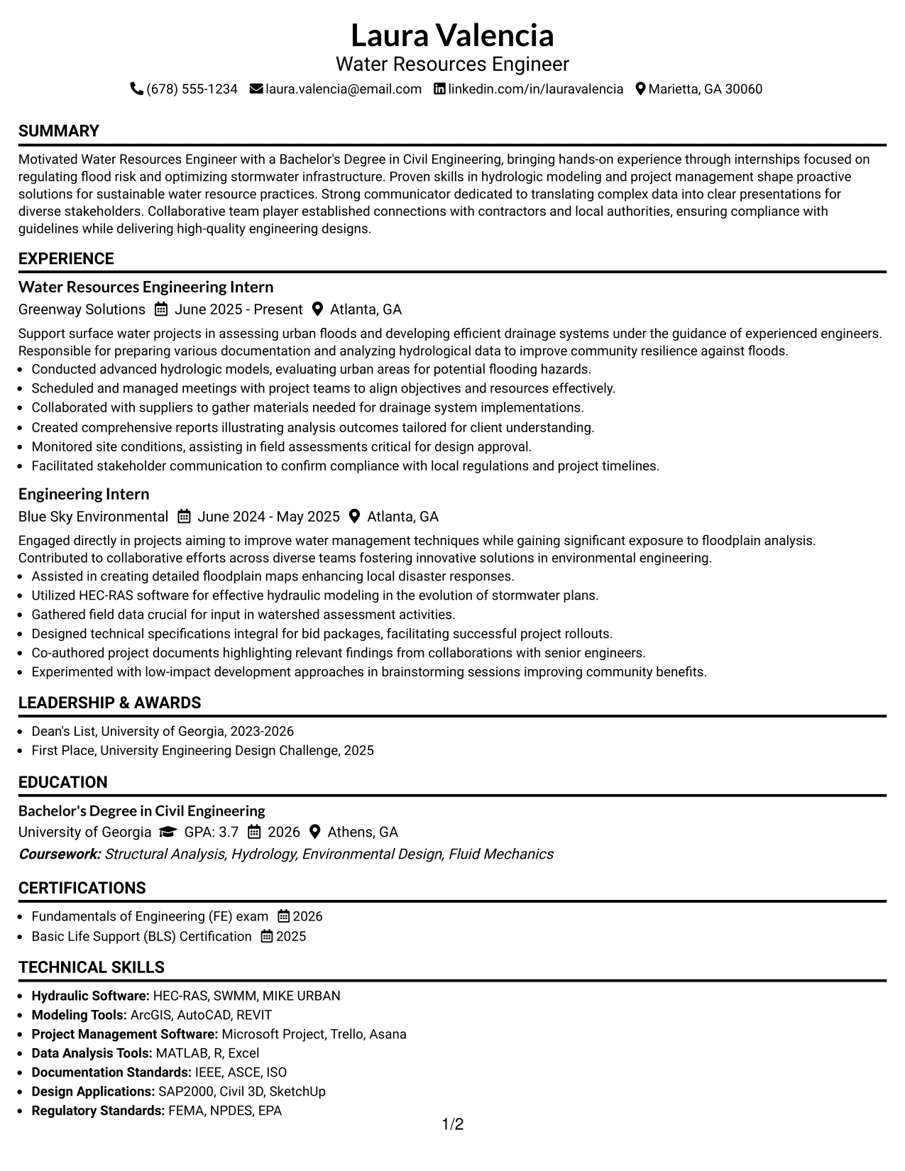 Resume Example Page 1