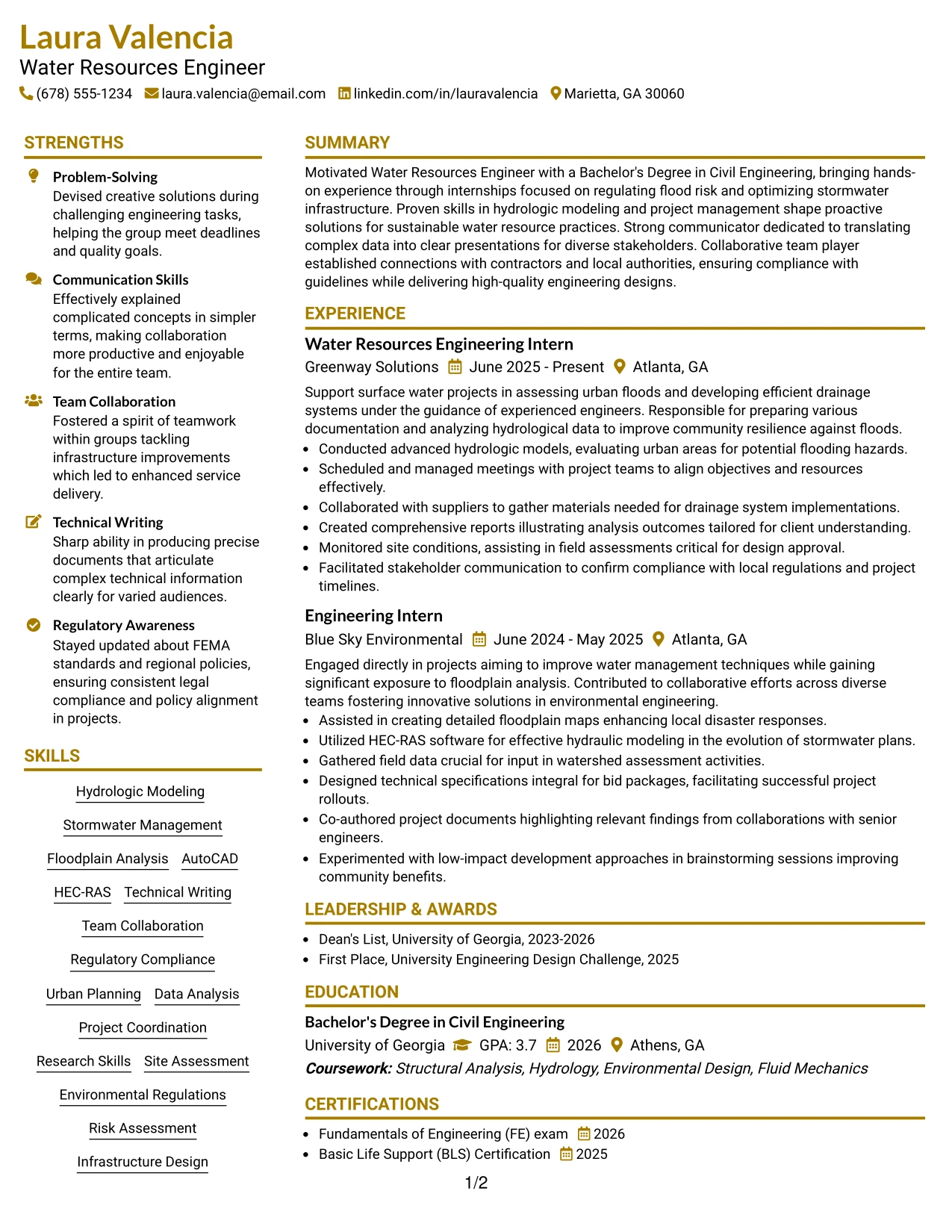 Resume Example Page 1