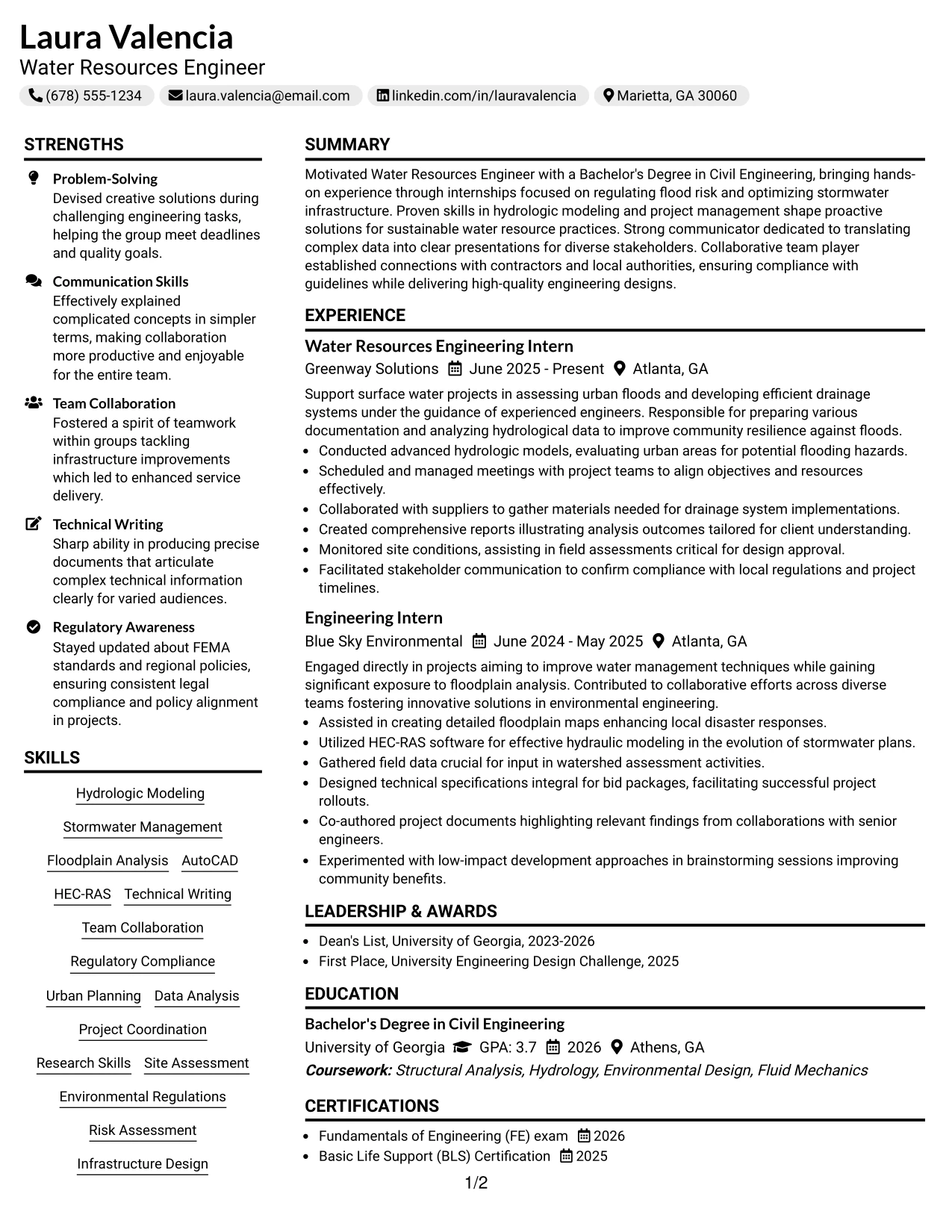 Resume Example Page 1