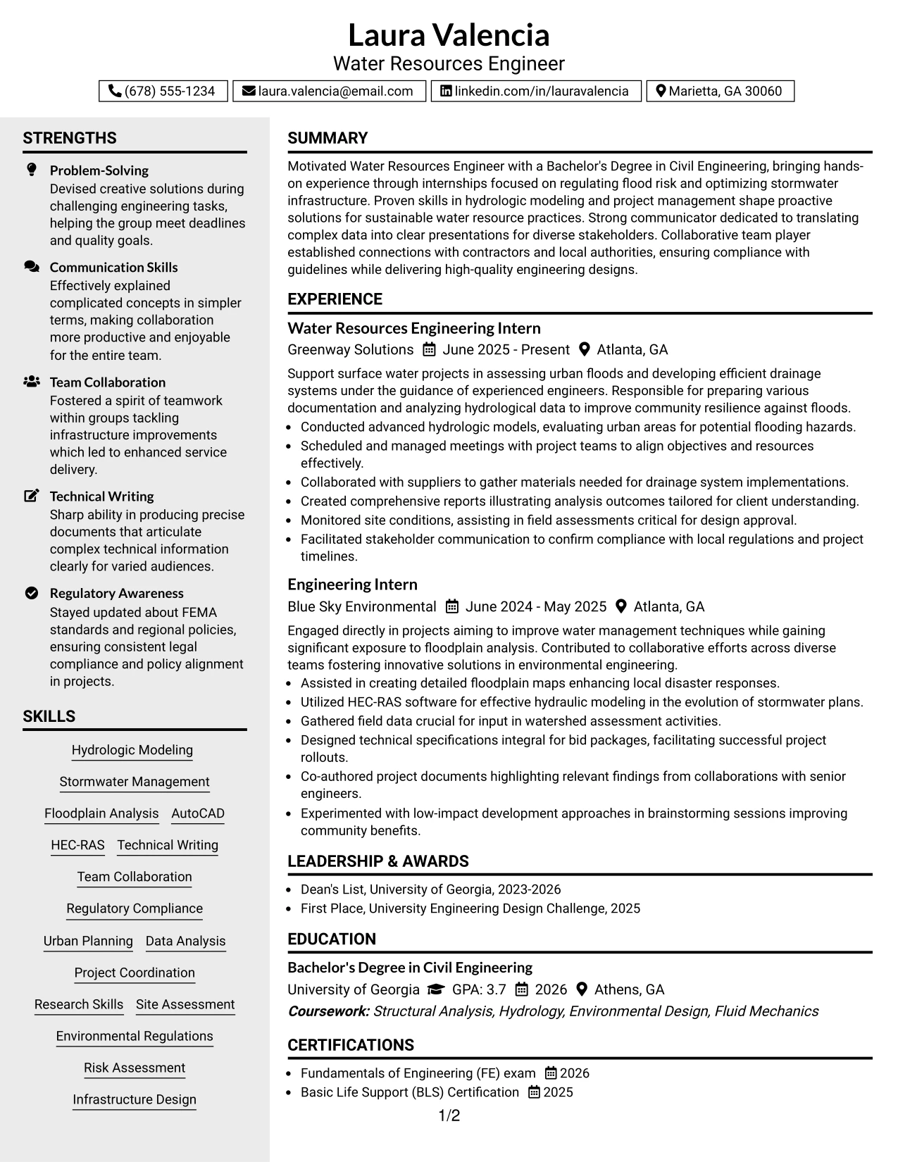 Resume Example Page 1