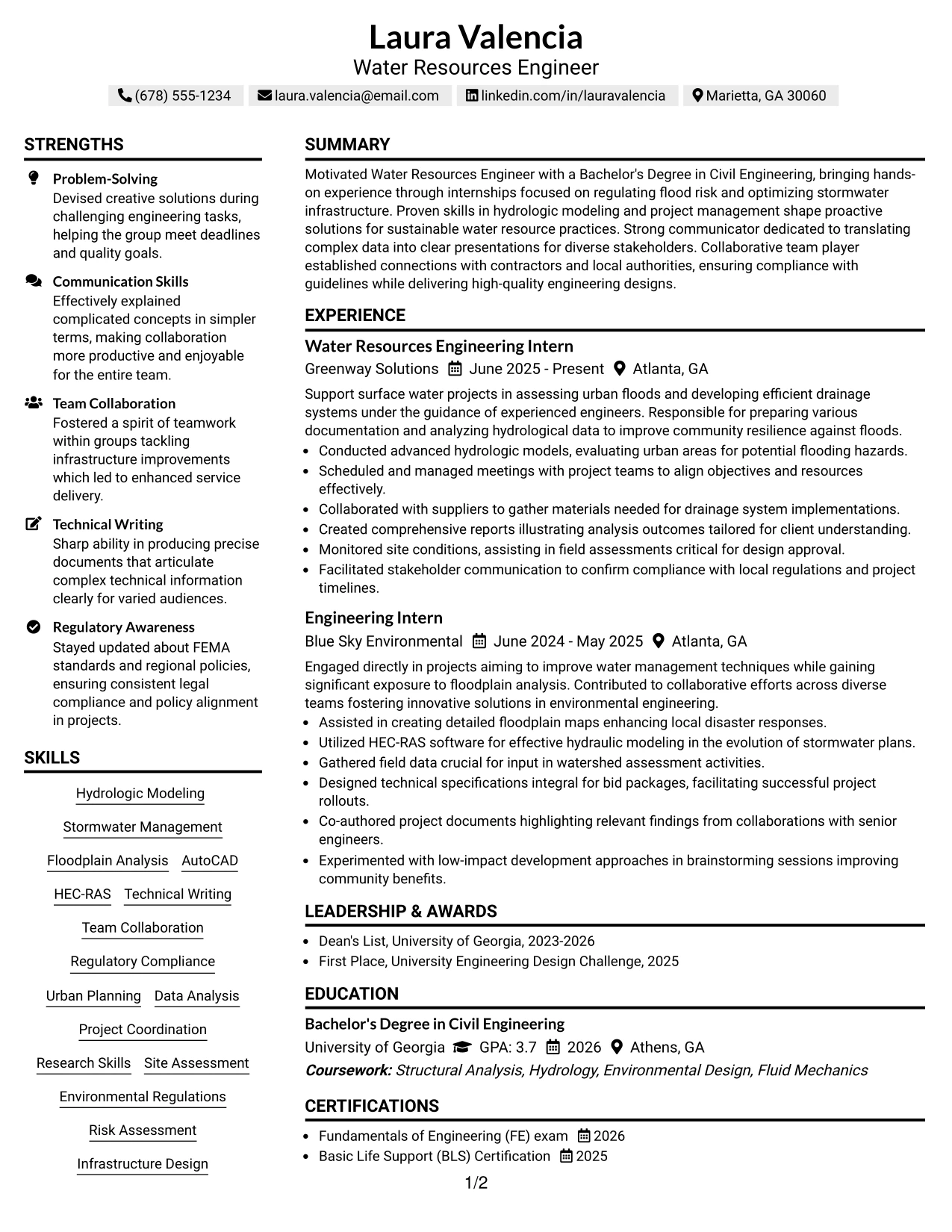 Resume Example Page 1
