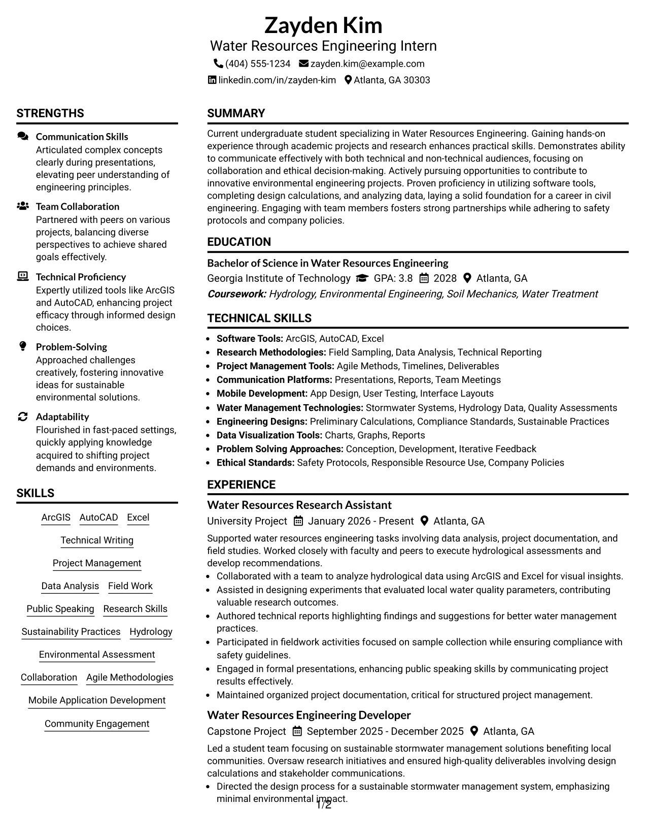 Resume Example Page 1