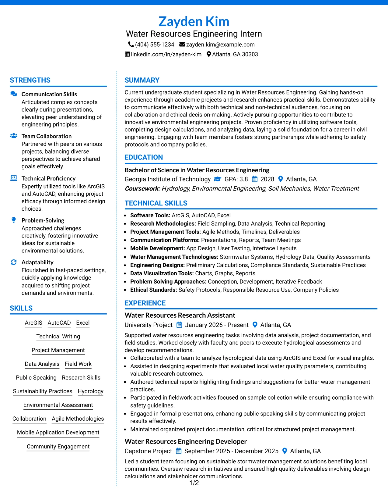 Resume Example Page 1