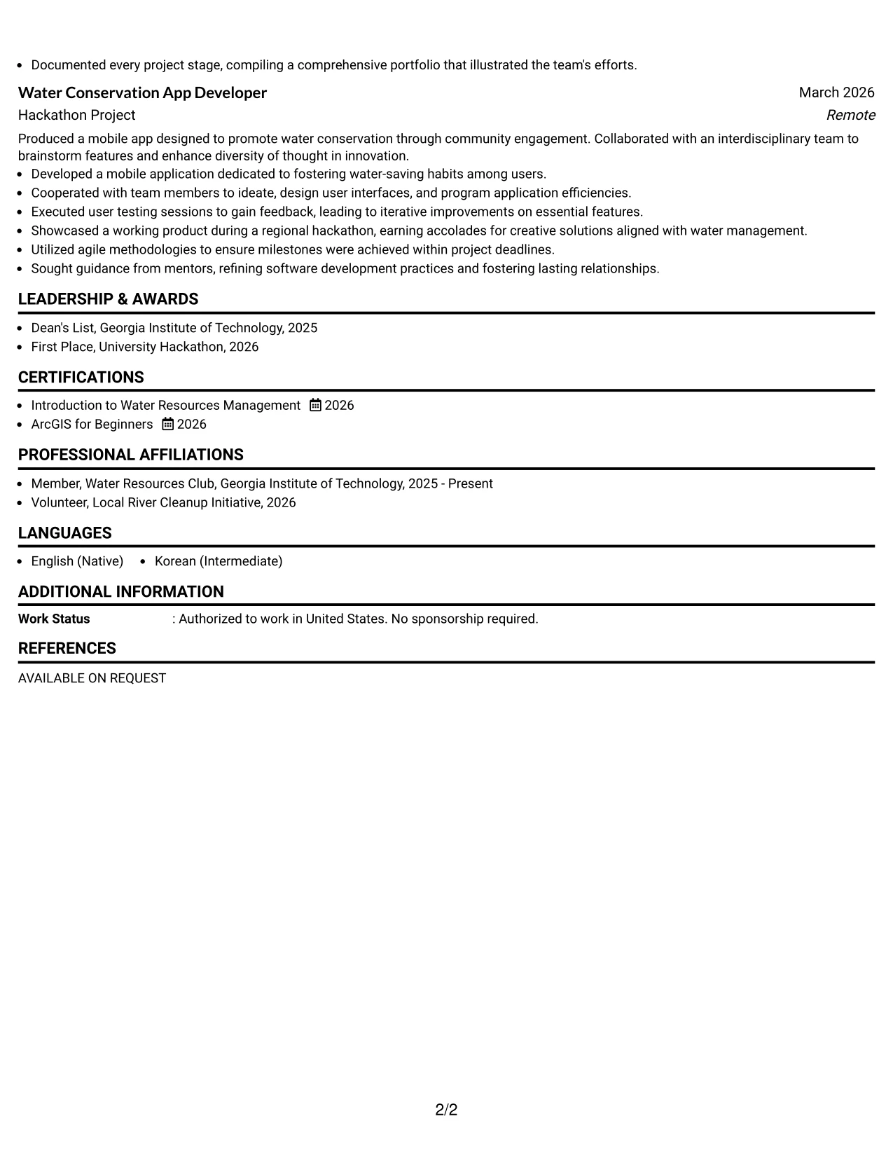 Resume Example Page 2