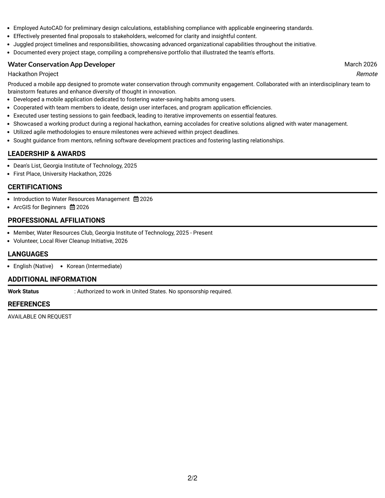 Resume Example Page 2