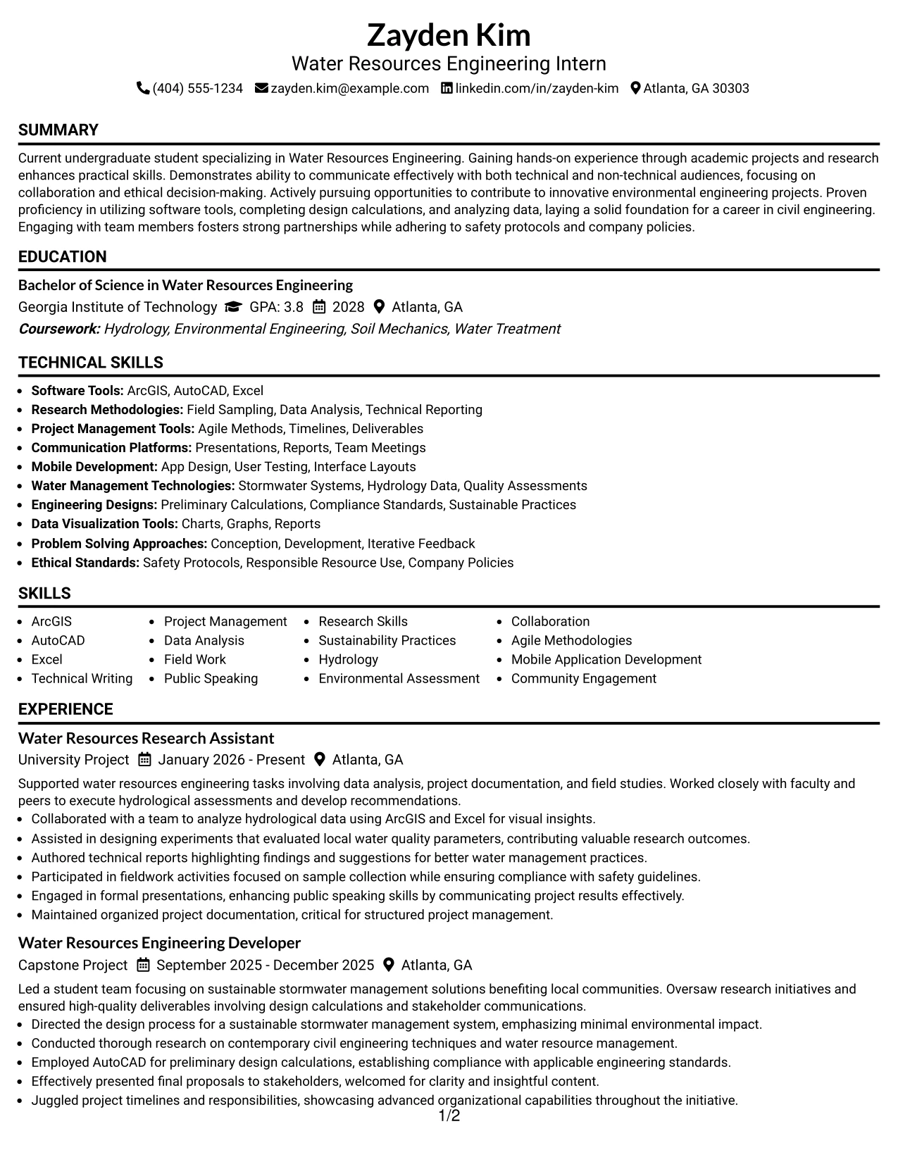 Resume Example Page 1
