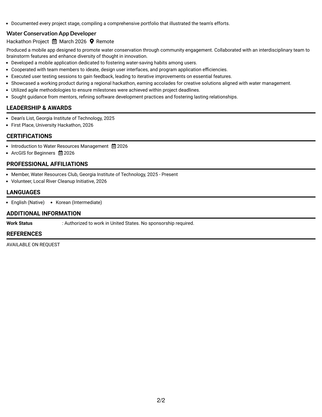 Resume Example Page 2