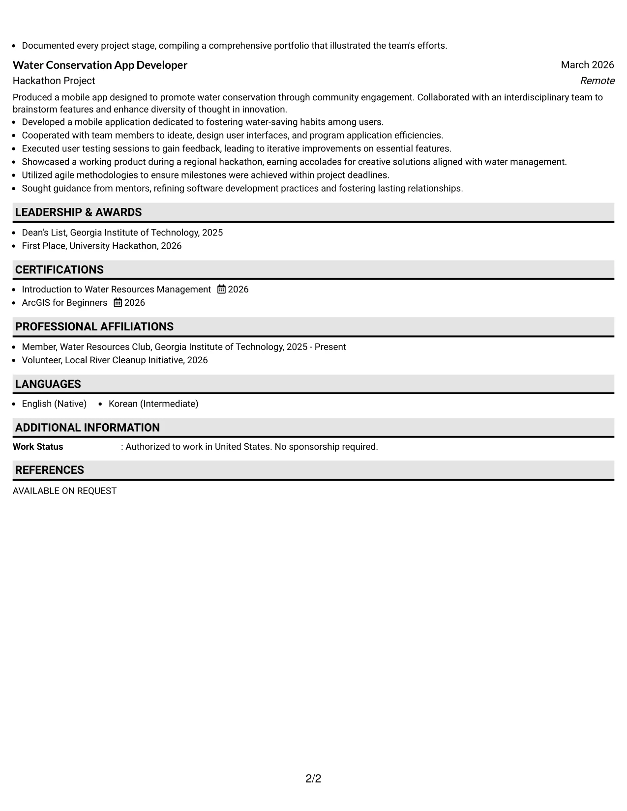 Resume Example Page 2