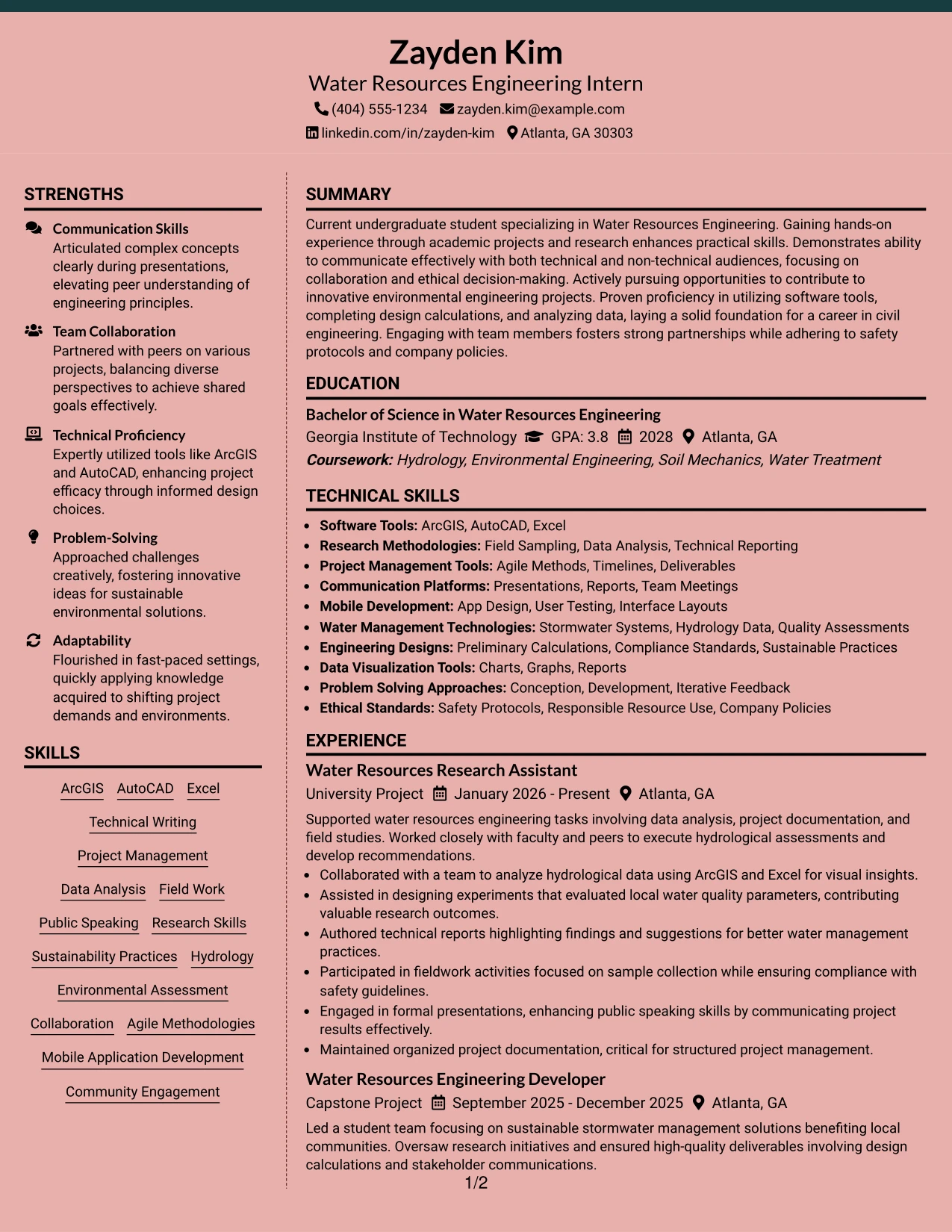 Resume Example Page 1