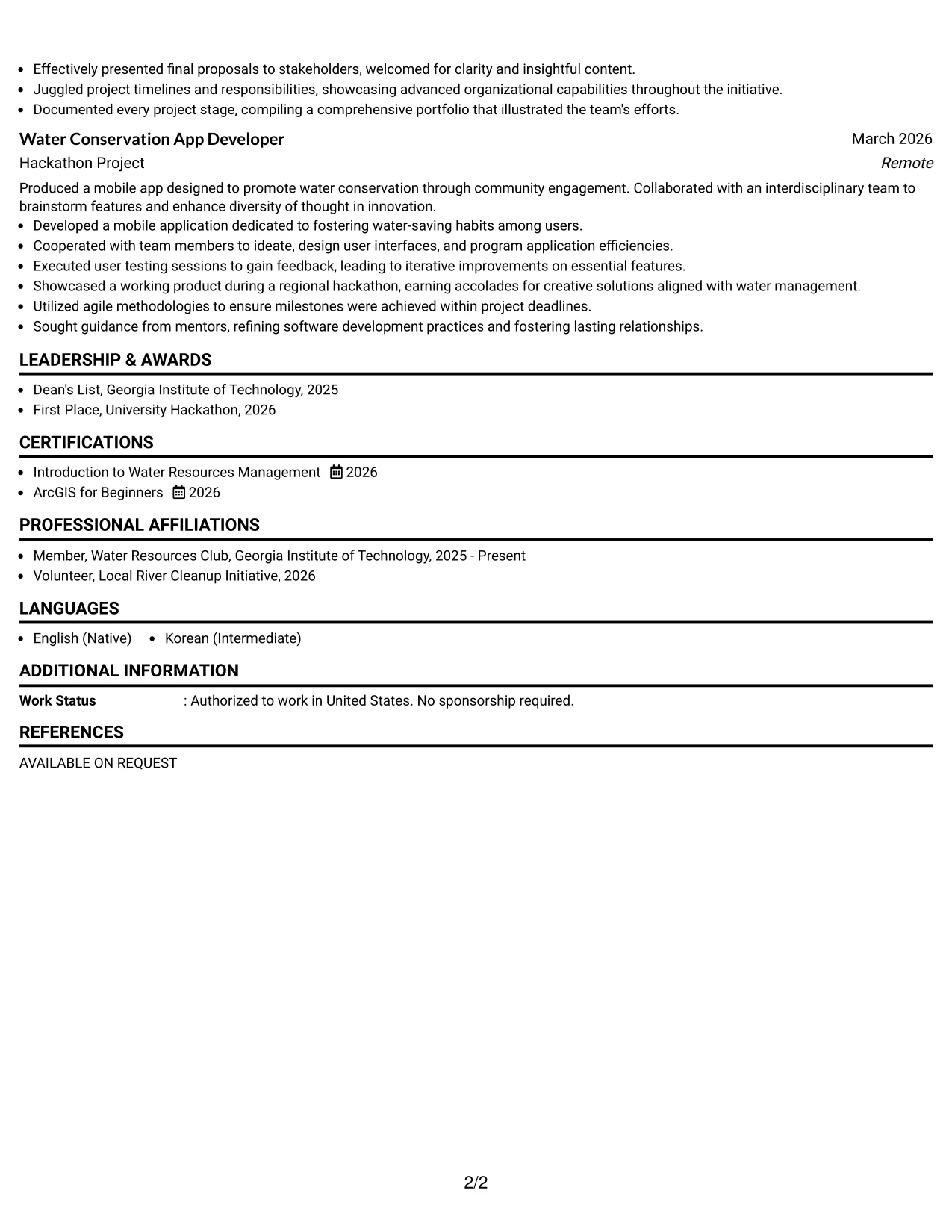 Resume Example Page 2