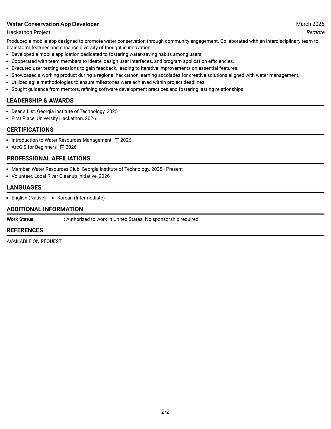 Resume Example Page 2