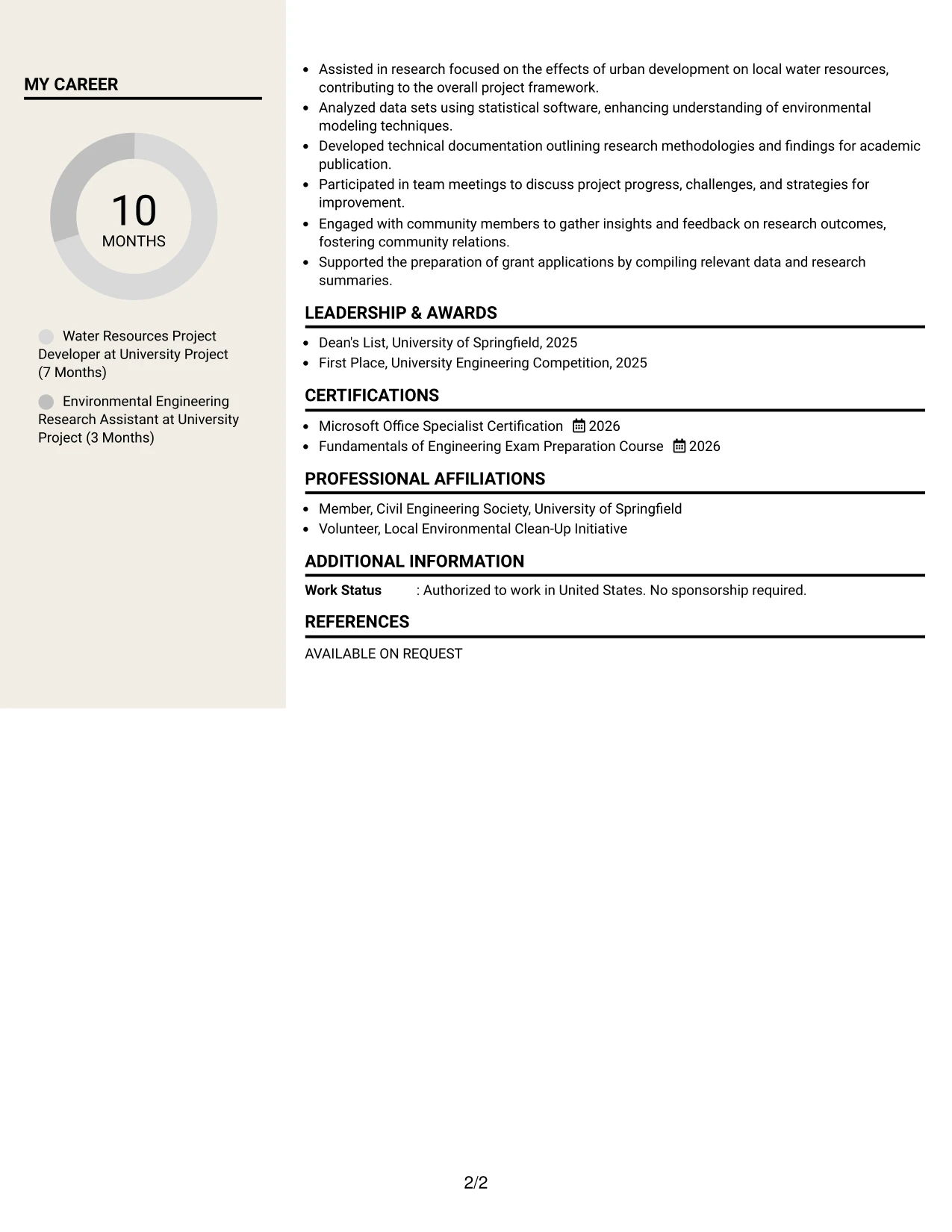 Resume Example Page 2