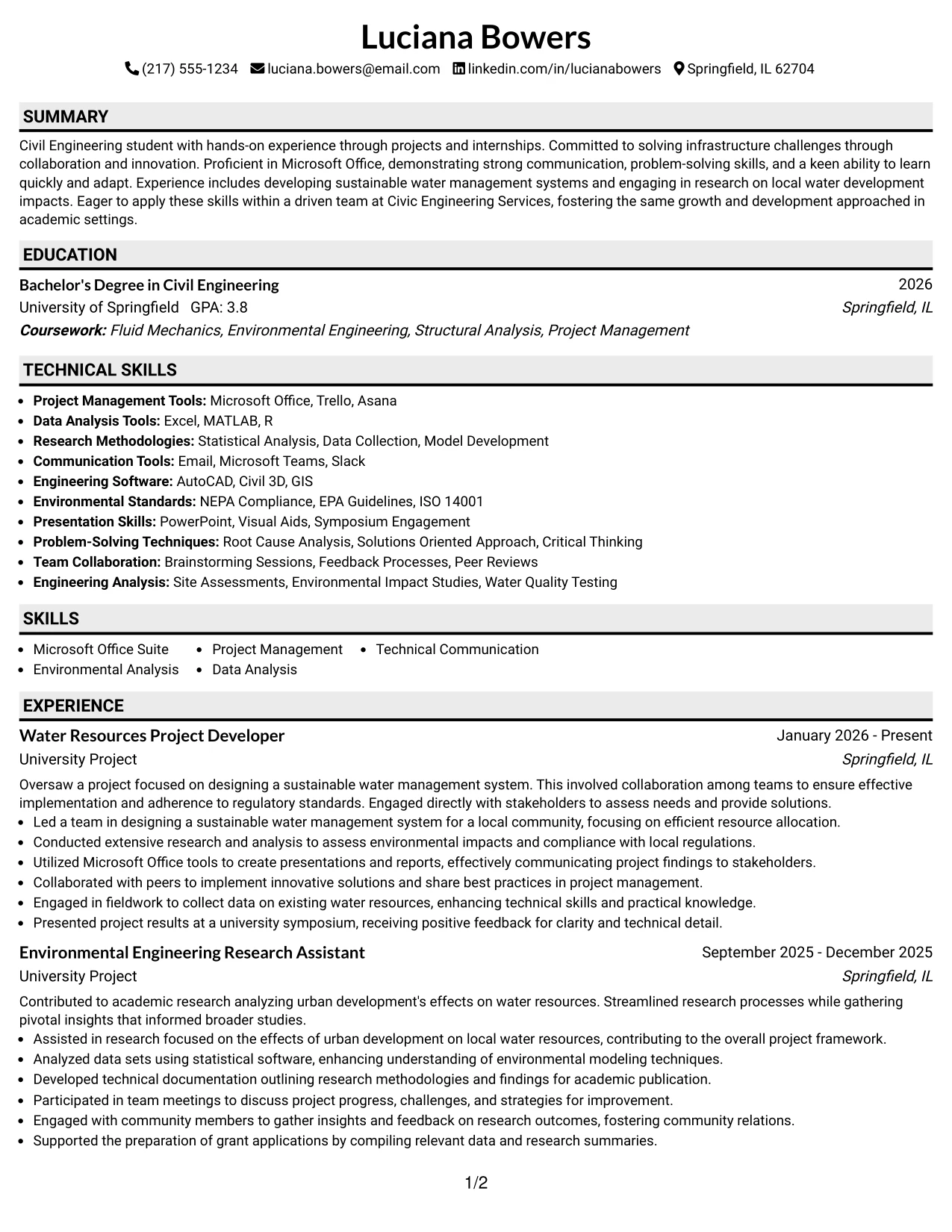 Resume Example Page 1