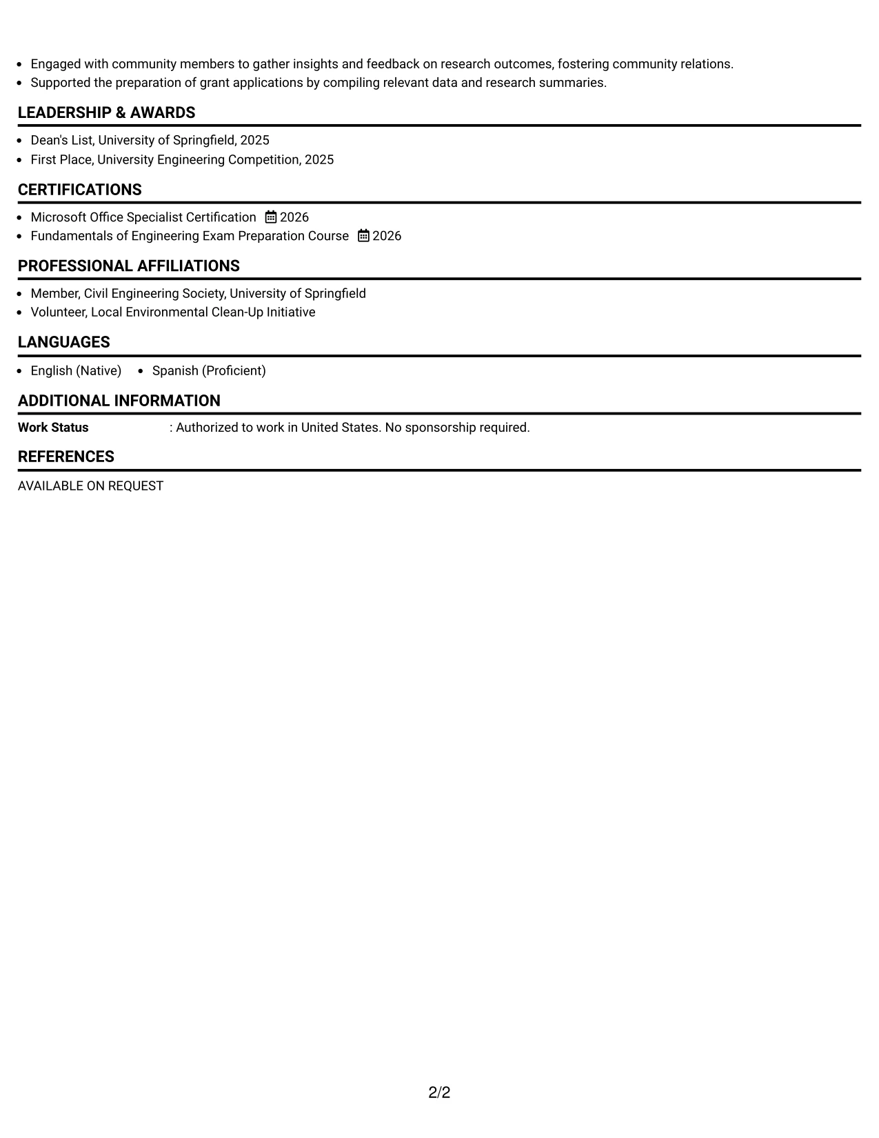 Resume Example Page 2