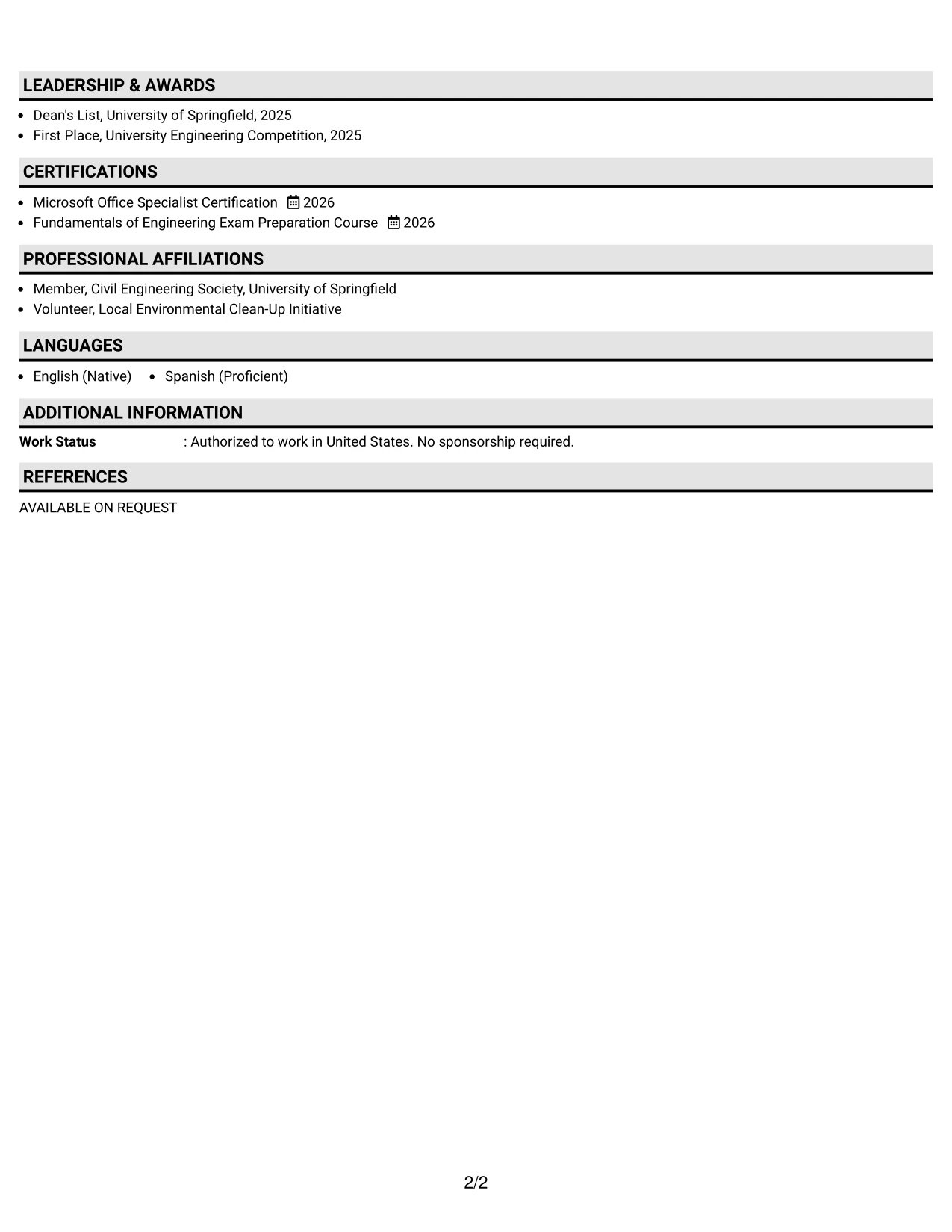 Resume Example Page 2