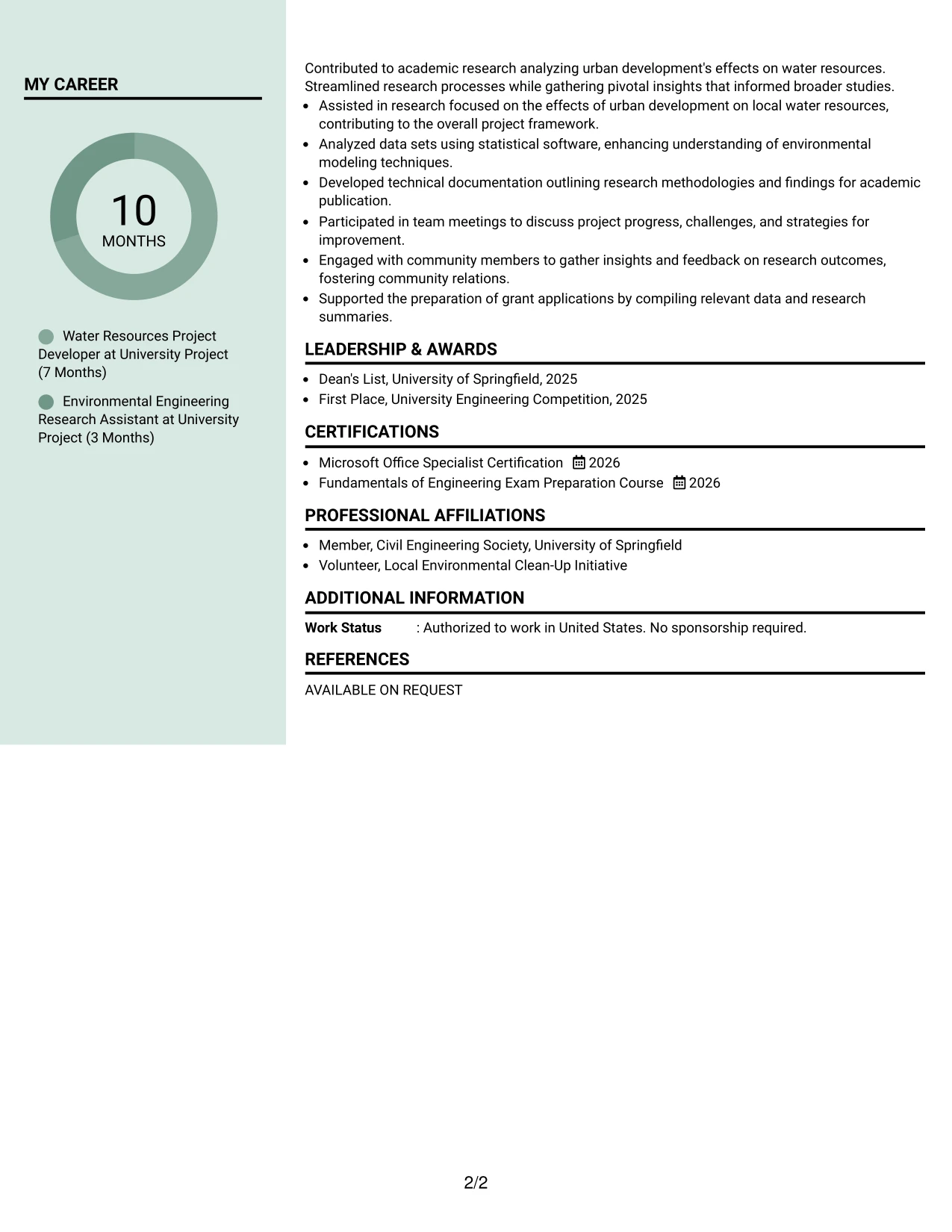 Resume Example Page 2