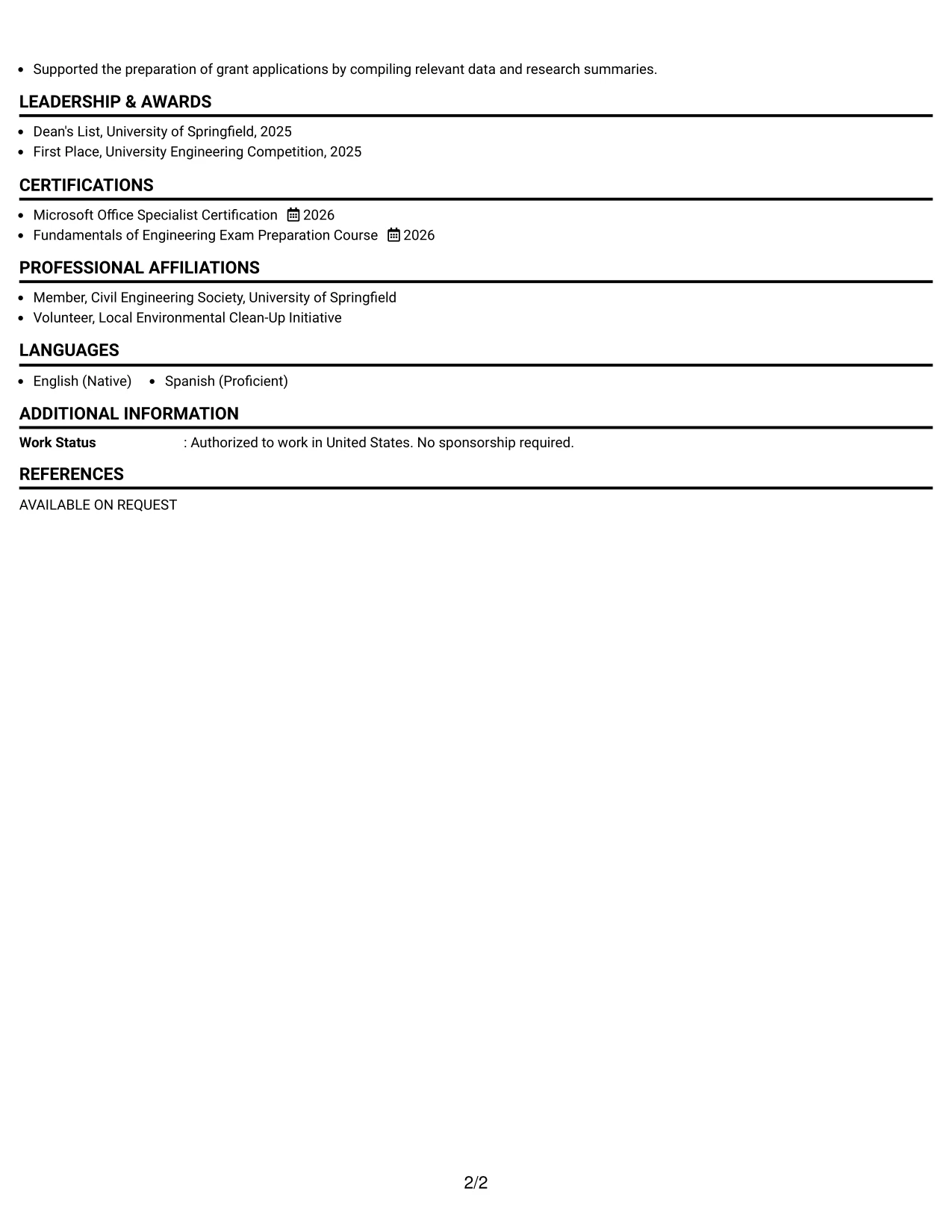 Resume Example Page 2