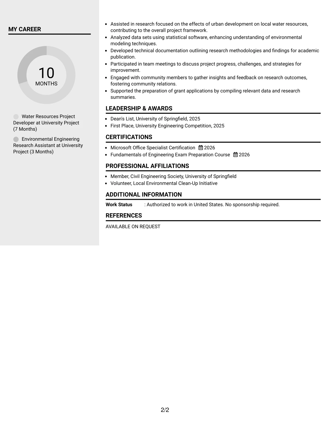 Resume Example Page 2
