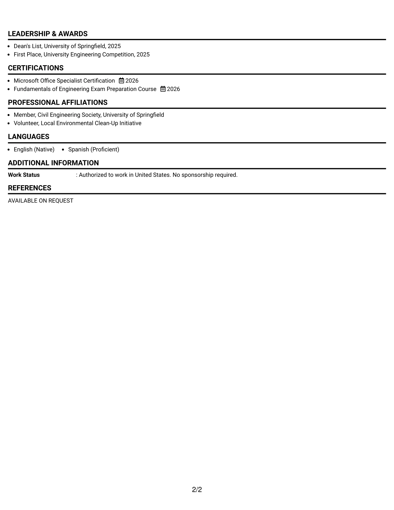 Resume Example Page 2