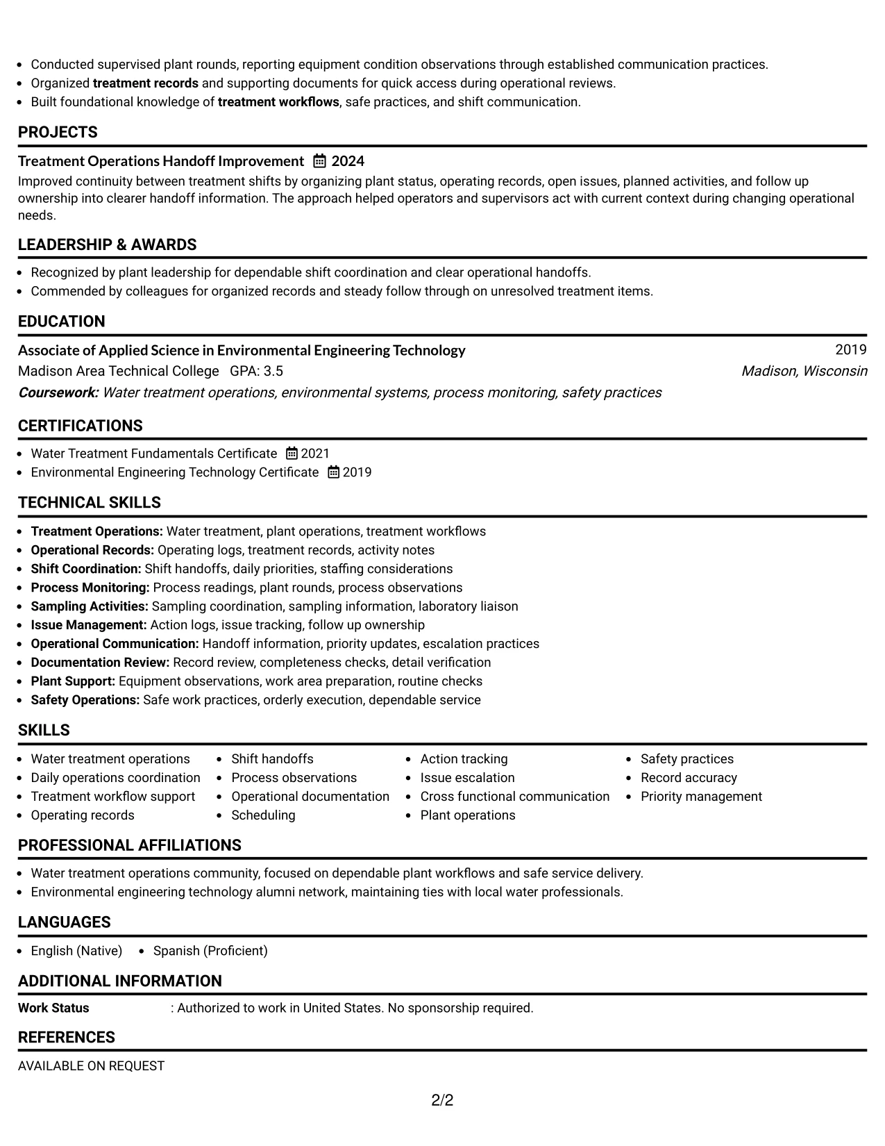 Resume Example Page 2