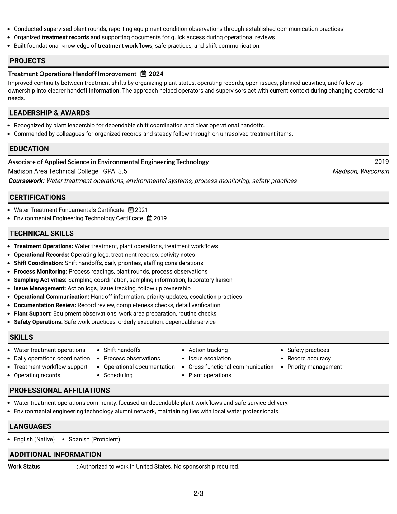 Resume Example Page 2