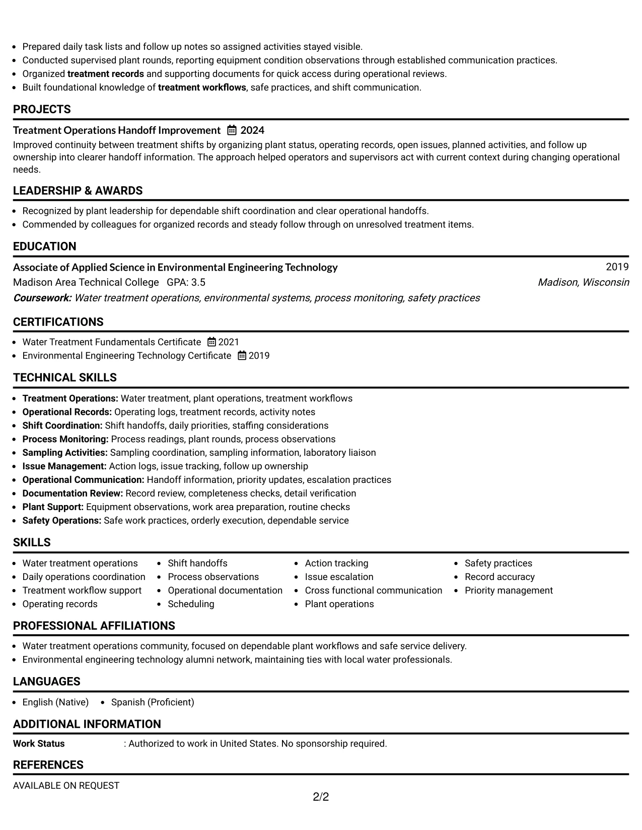 Resume Example Page 2