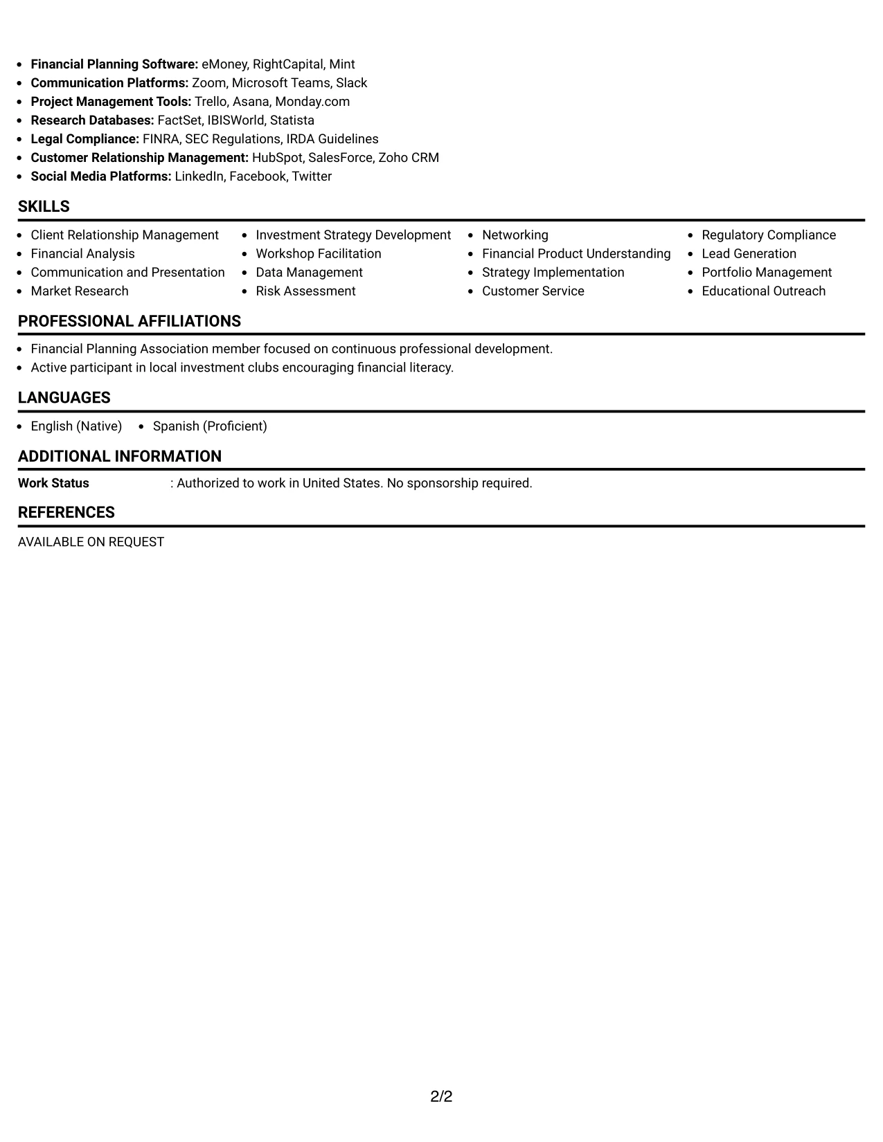 Resume Example Page 2